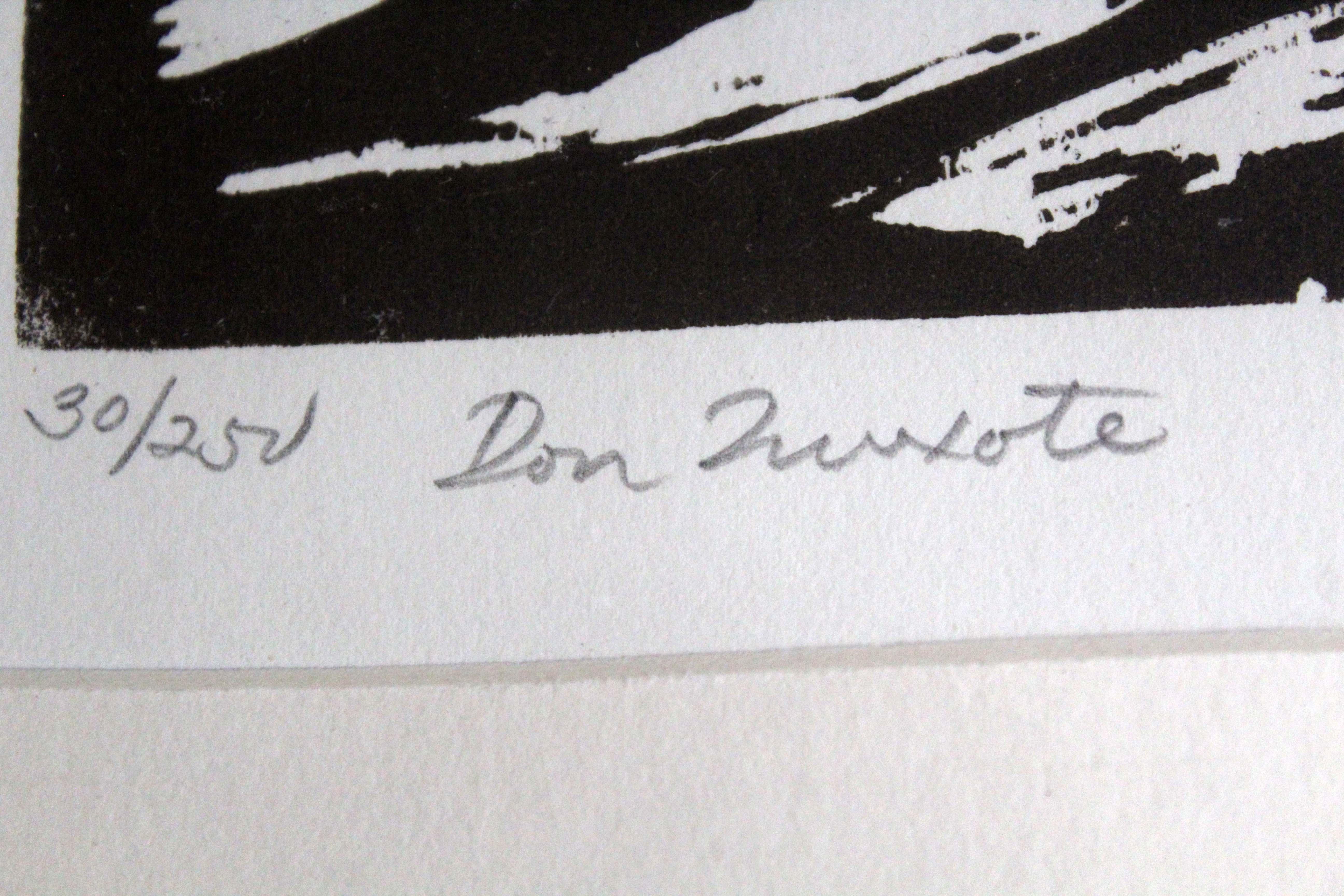 Irving Amen Don Quixote Modern Signed Woodcut 30/250 Framed 2