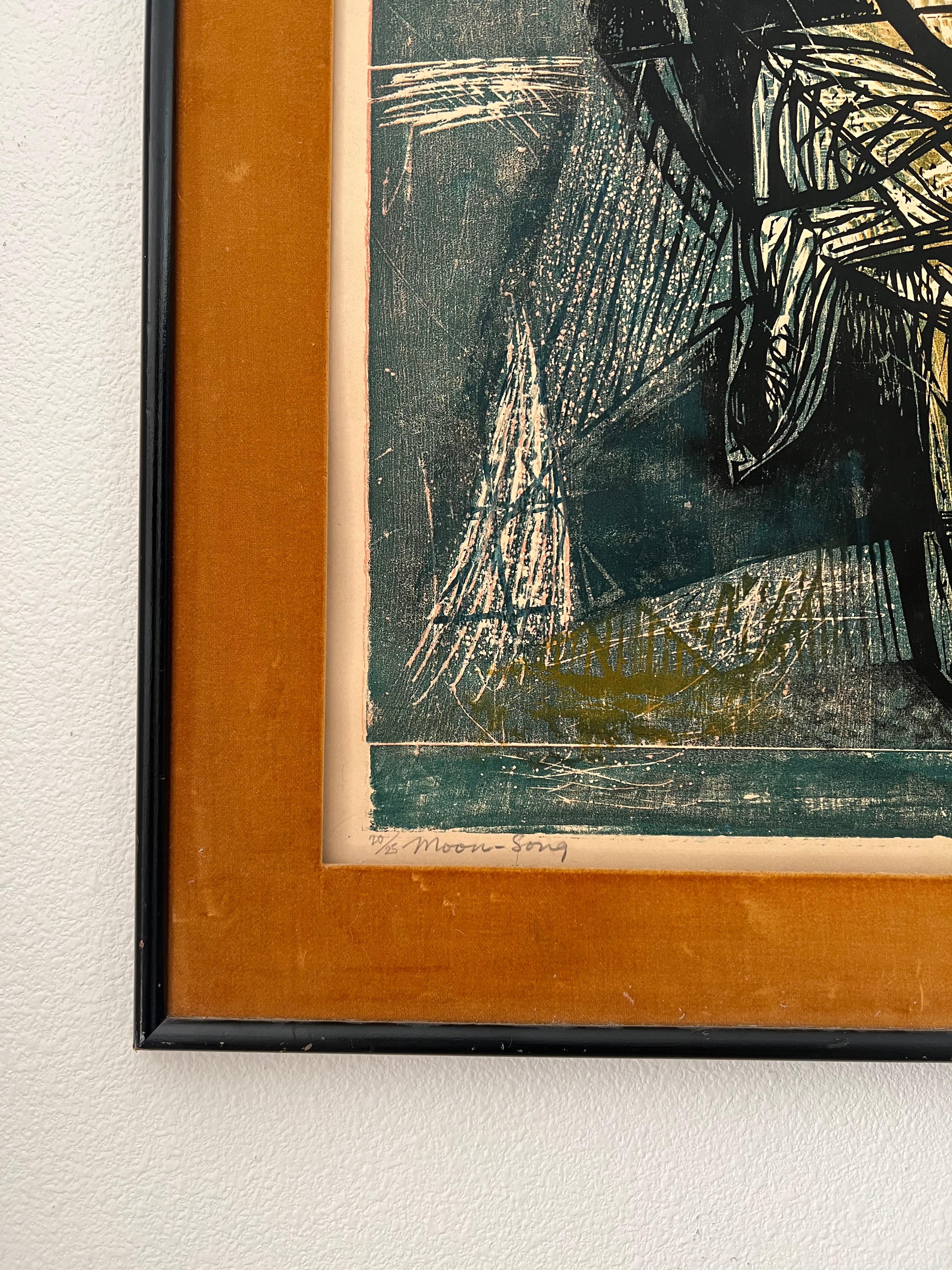 American Irving Amen Moon-Song original woodcut signed artwork