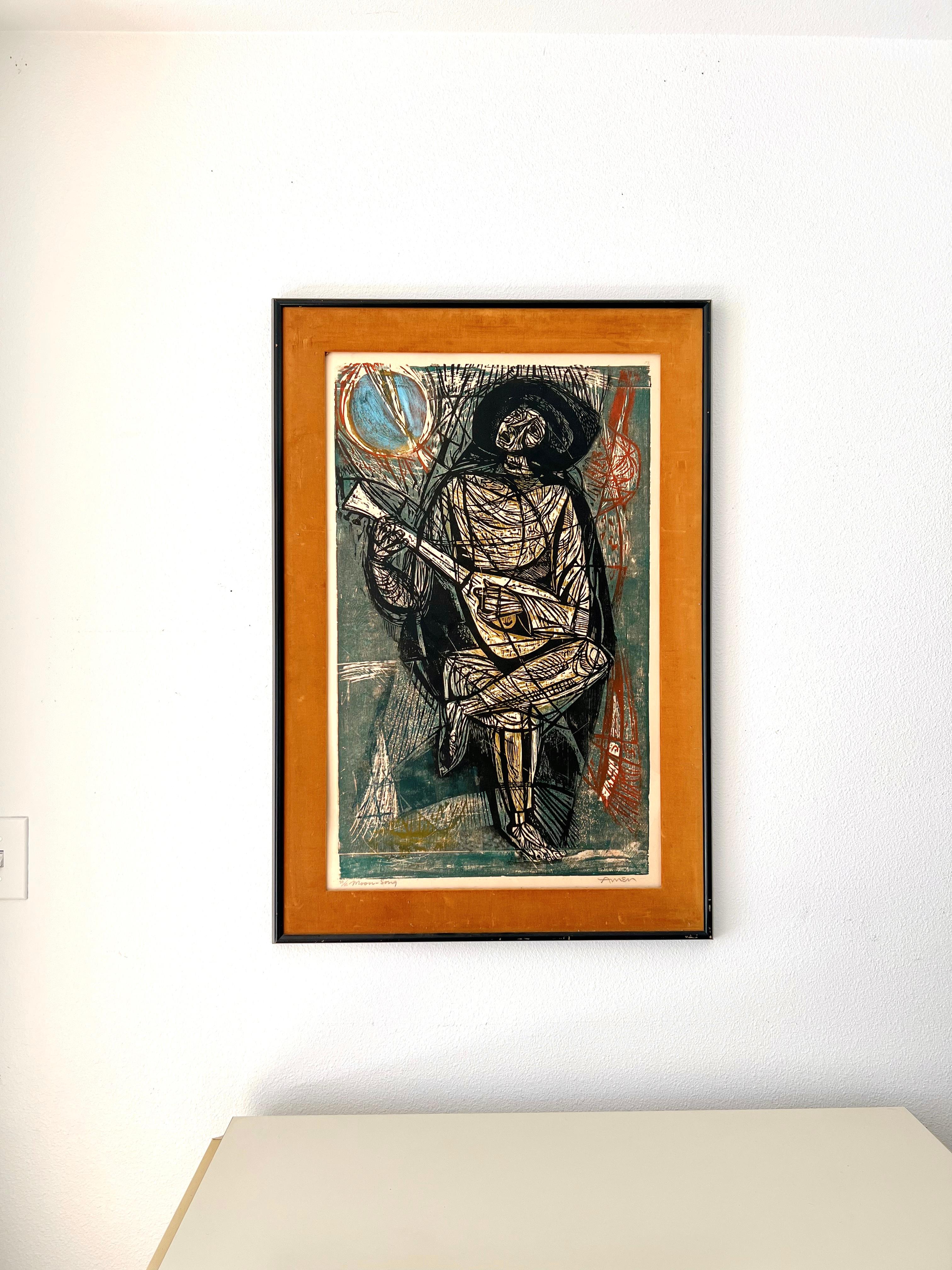 20th Century Irving Amen Moon-Song original woodcut signed artwork
