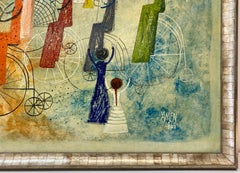 Irving Amen Girls Bicycle Parade Original Oil Painting c.1960s