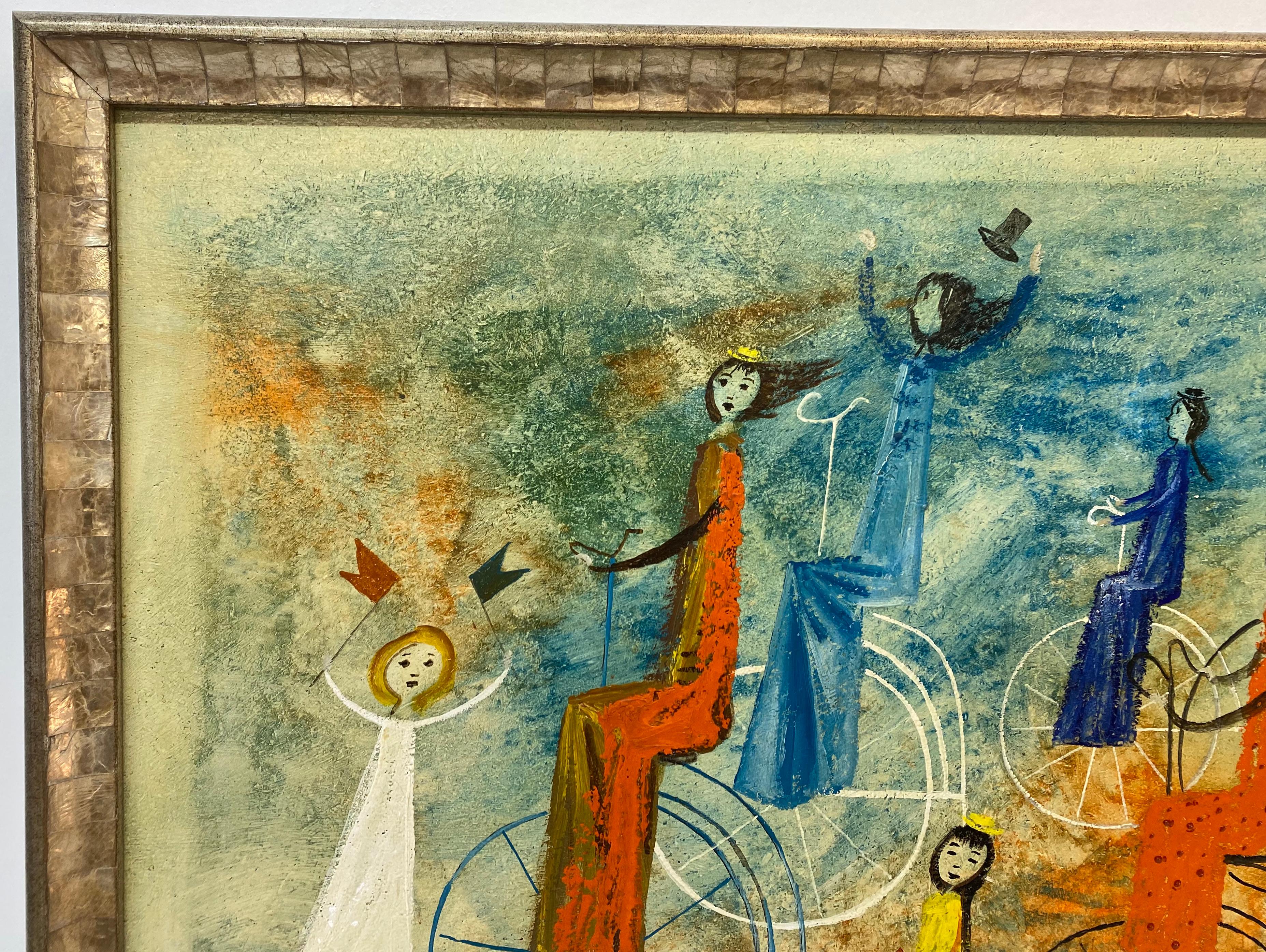 Irving Amen Girls Bicycle Parade Original Oil Painting c.1960s

Original oil on masonite

Dimensions 40.5
