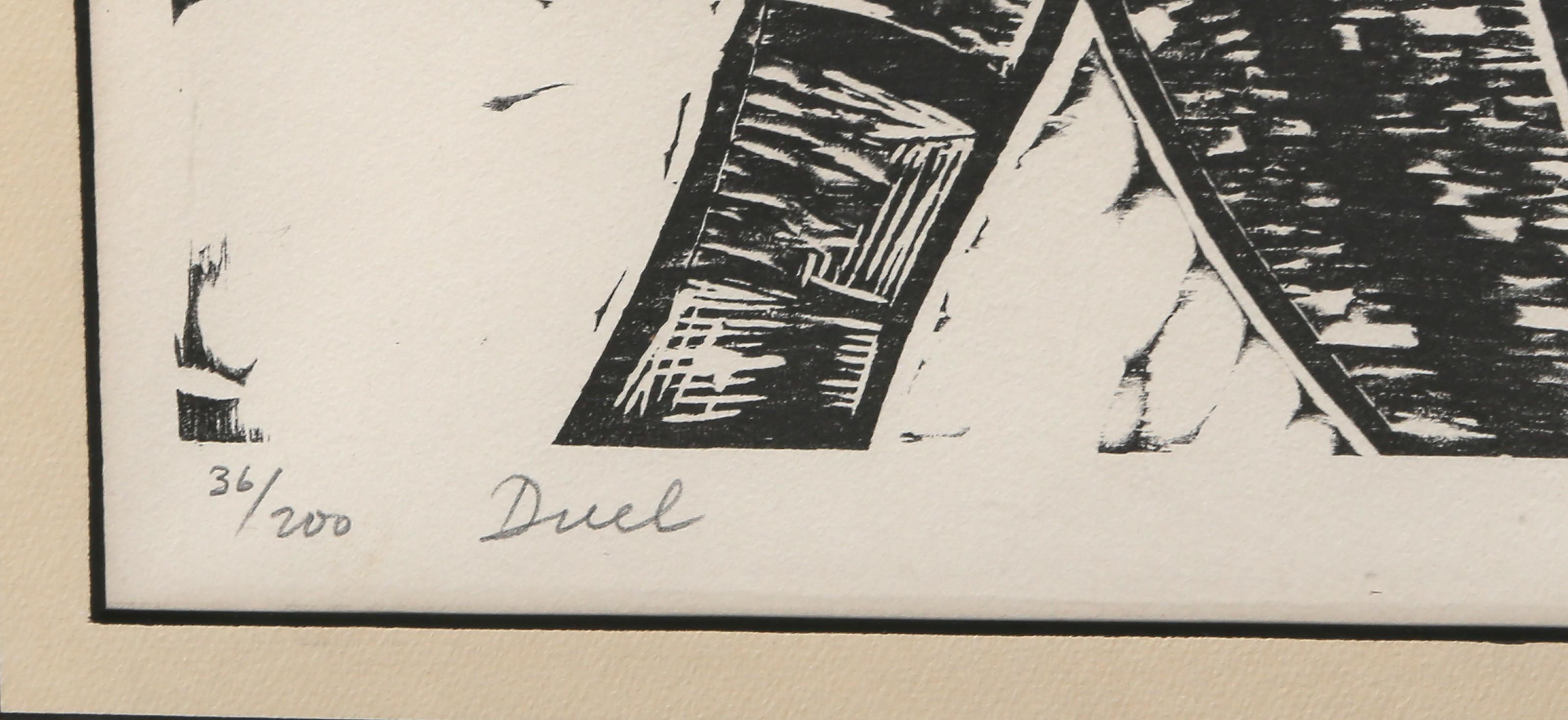 Chess Duel, Framed Modern Woodcut by Irving Amen For Sale 3