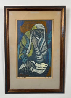 Irving Amen " Profeta" Grabado xilográfico en color firmado y numerado a mano Circa 1964