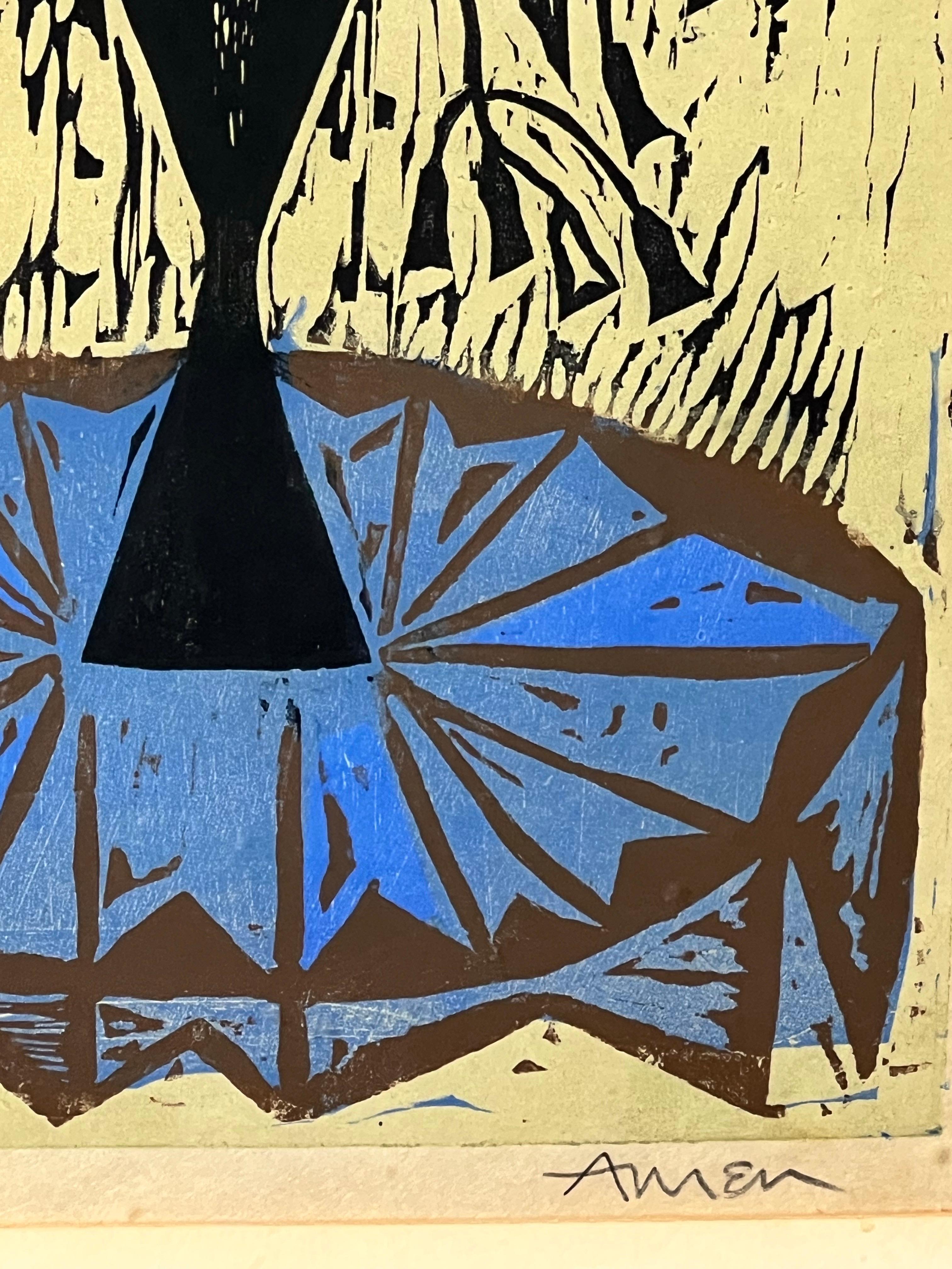 Irving Amen, The Heart is a Garden, Signed & Numbered Color Woodcut Print For Sale 10