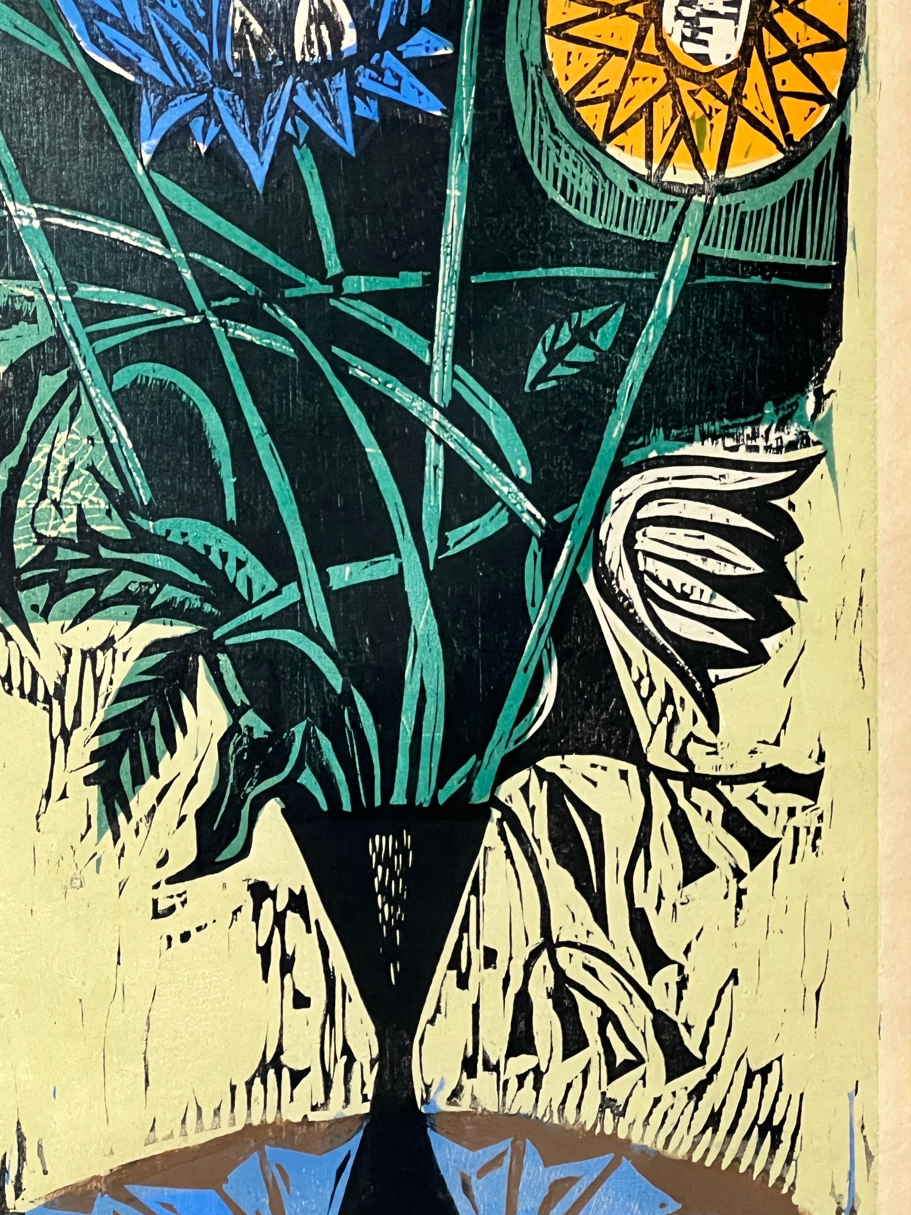 Irving Amen, The Heart is a Garden, Signed & Numbered Color Woodcut Print For Sale 11