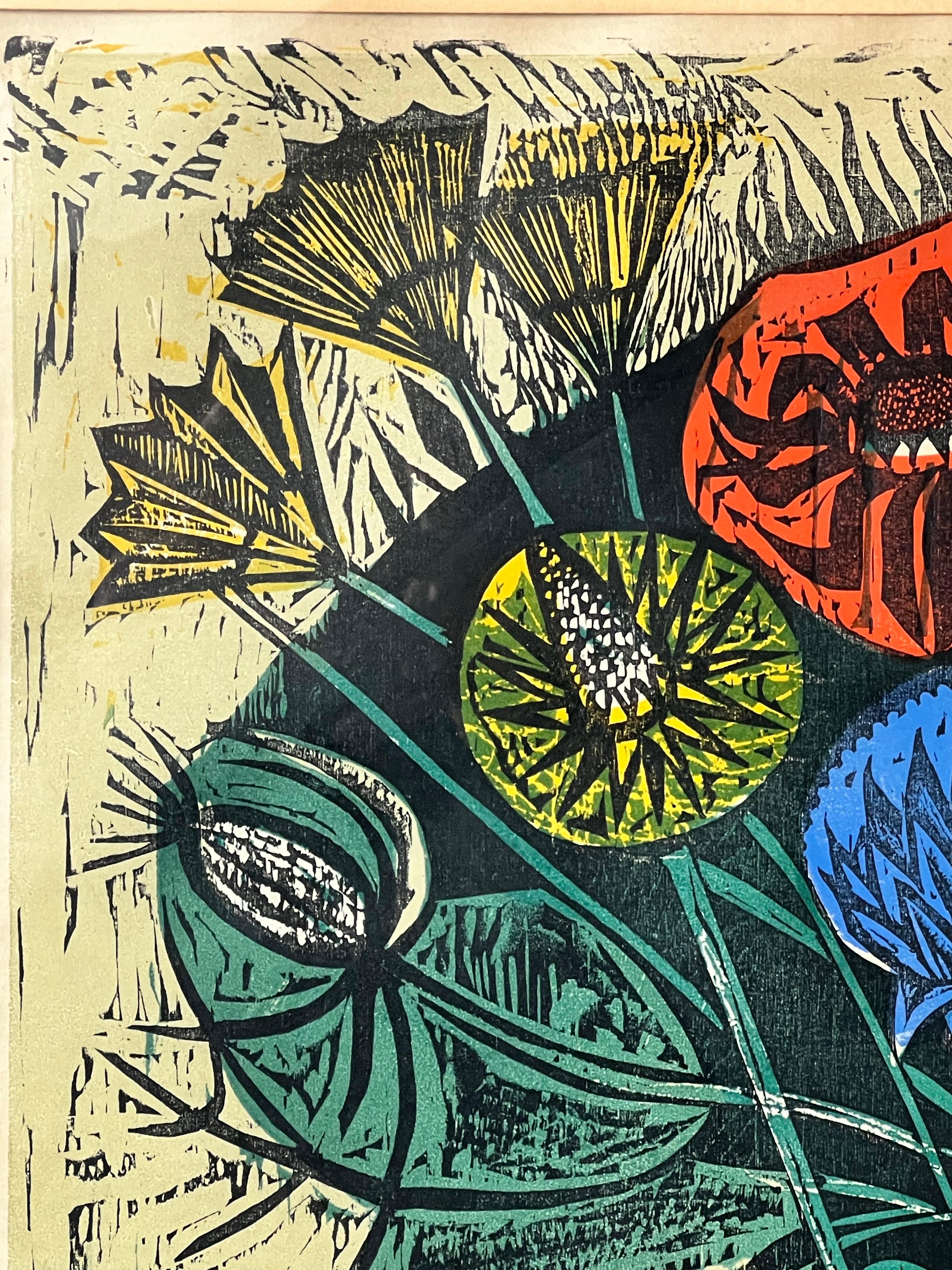 Irving Amen, The Heart is a Garden, Signed & Numbered Color Woodcut Print For Sale 5