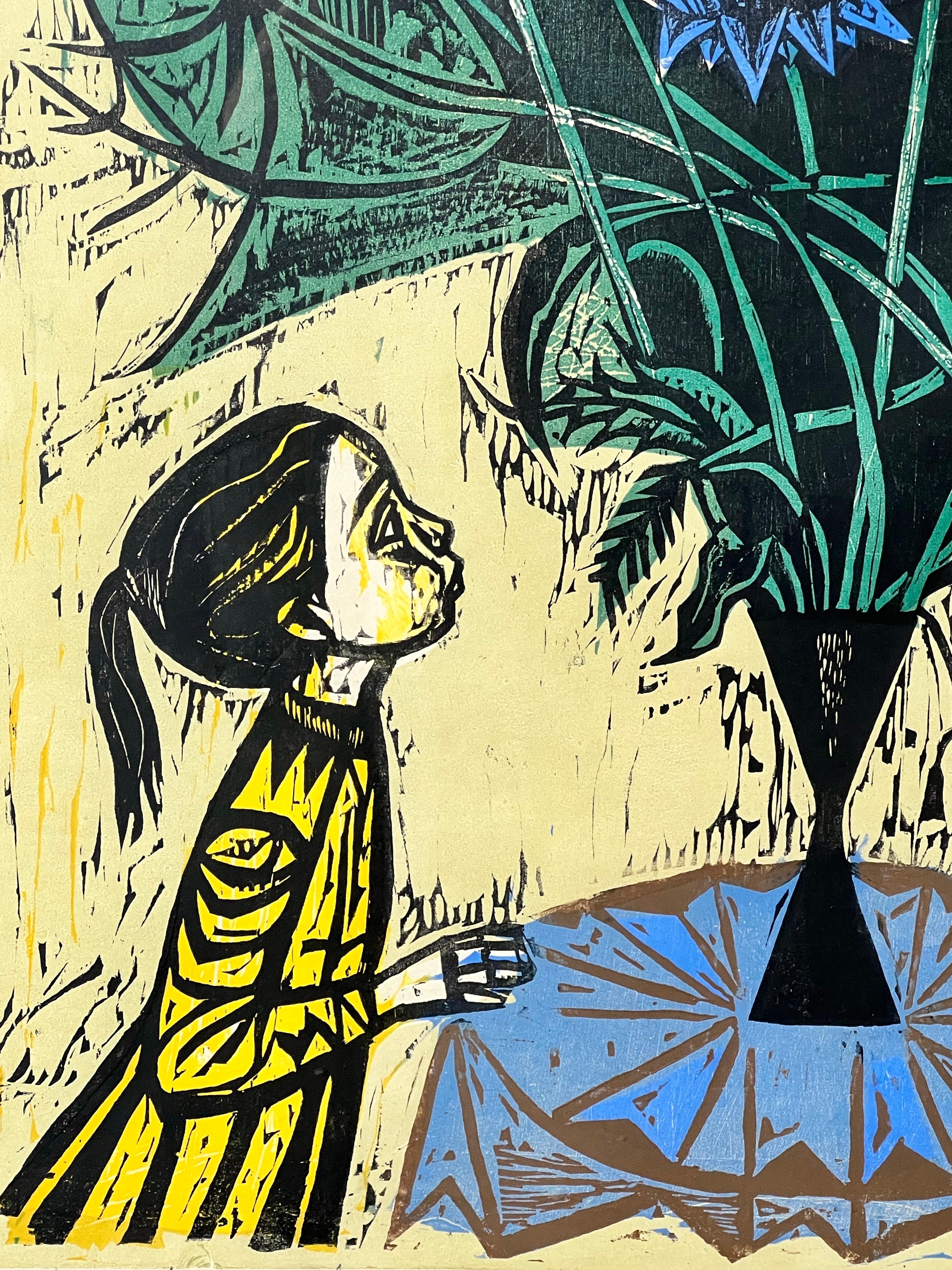 Irving Amen, The Heart is a Garden, Signed & Numbered Color Woodcut Print For Sale 7