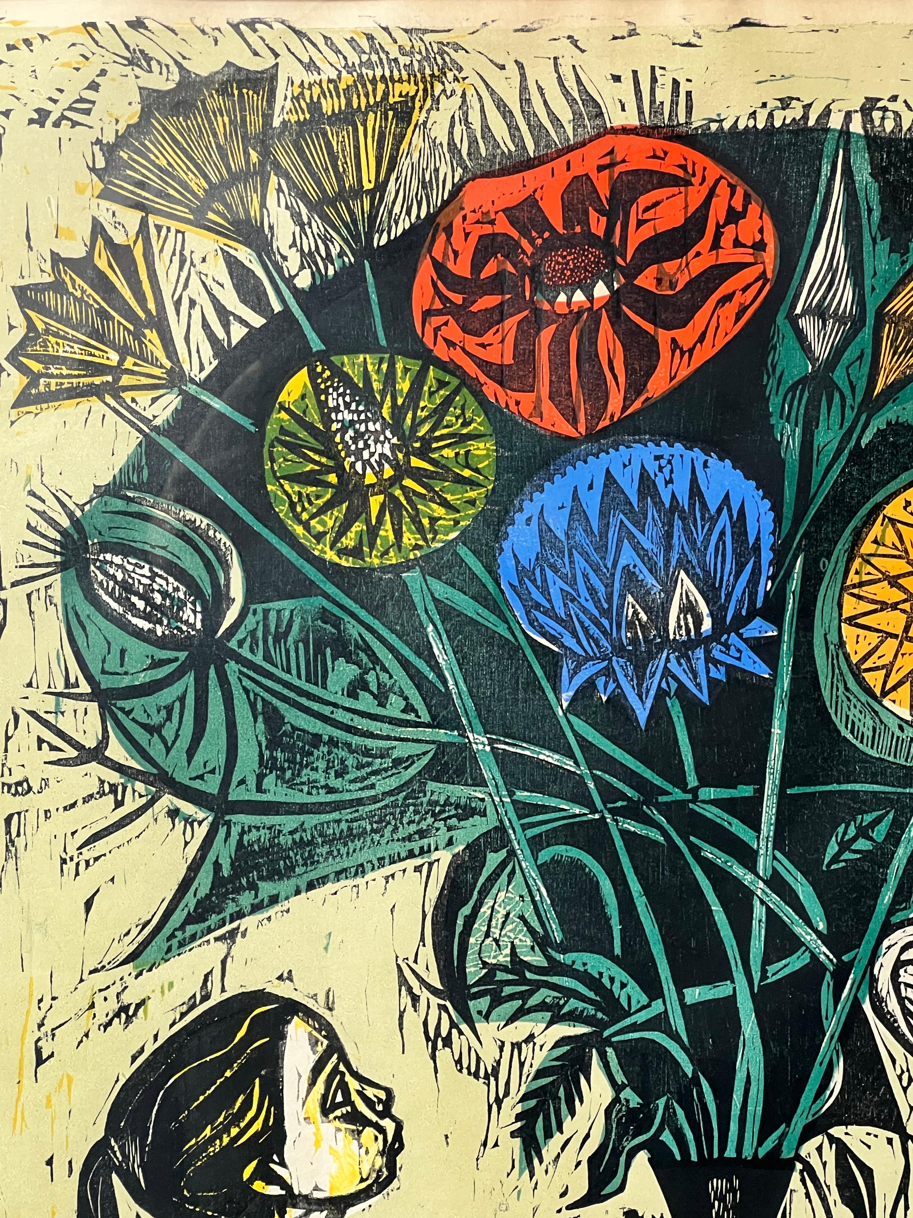 Irving Amen, The Heart is a Garden, Signed & Numbered Color Woodcut Print For Sale 8