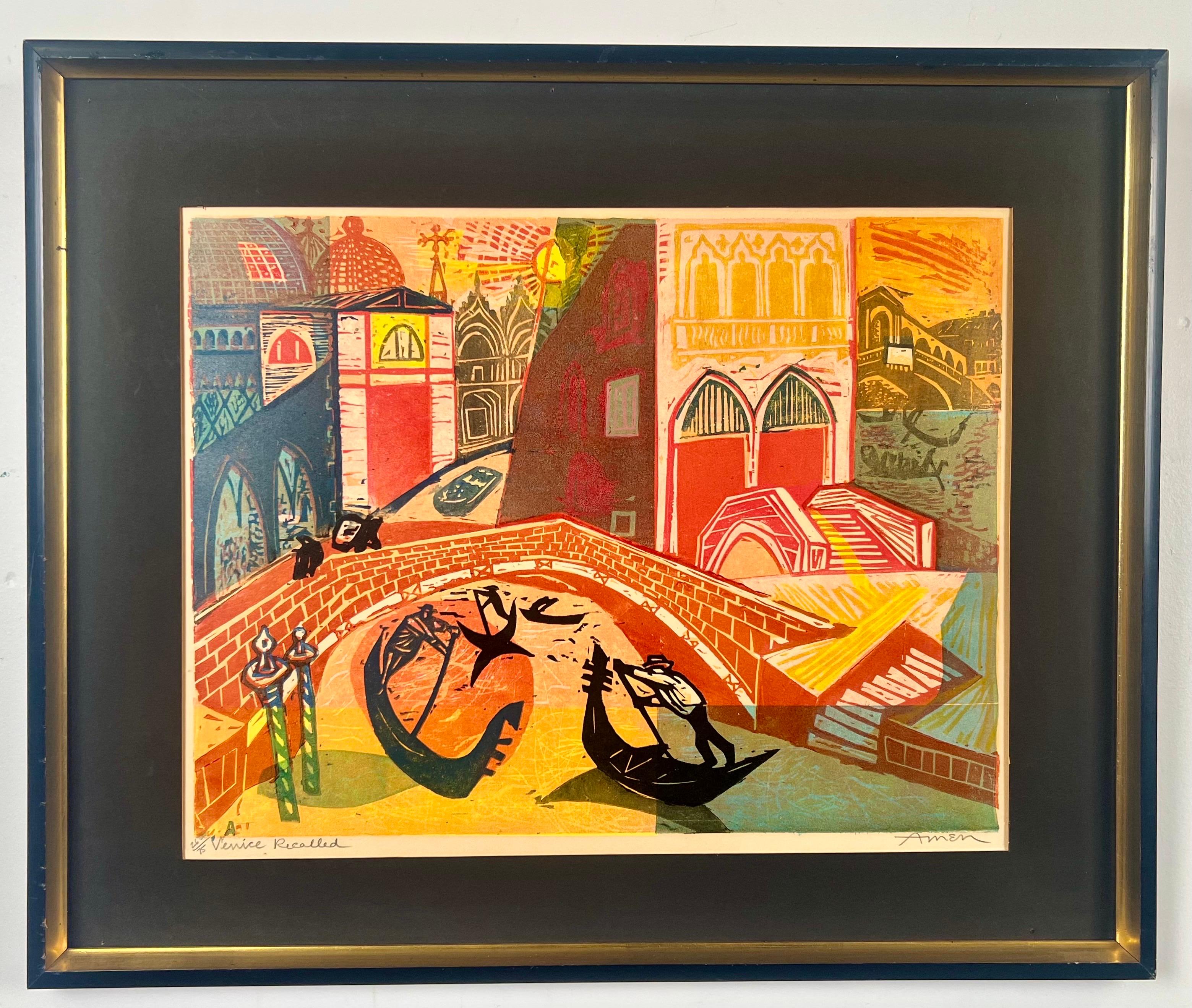 Irving Amen" Venice Recalled " Hand-Signed & Numbered Color Woodcut Print