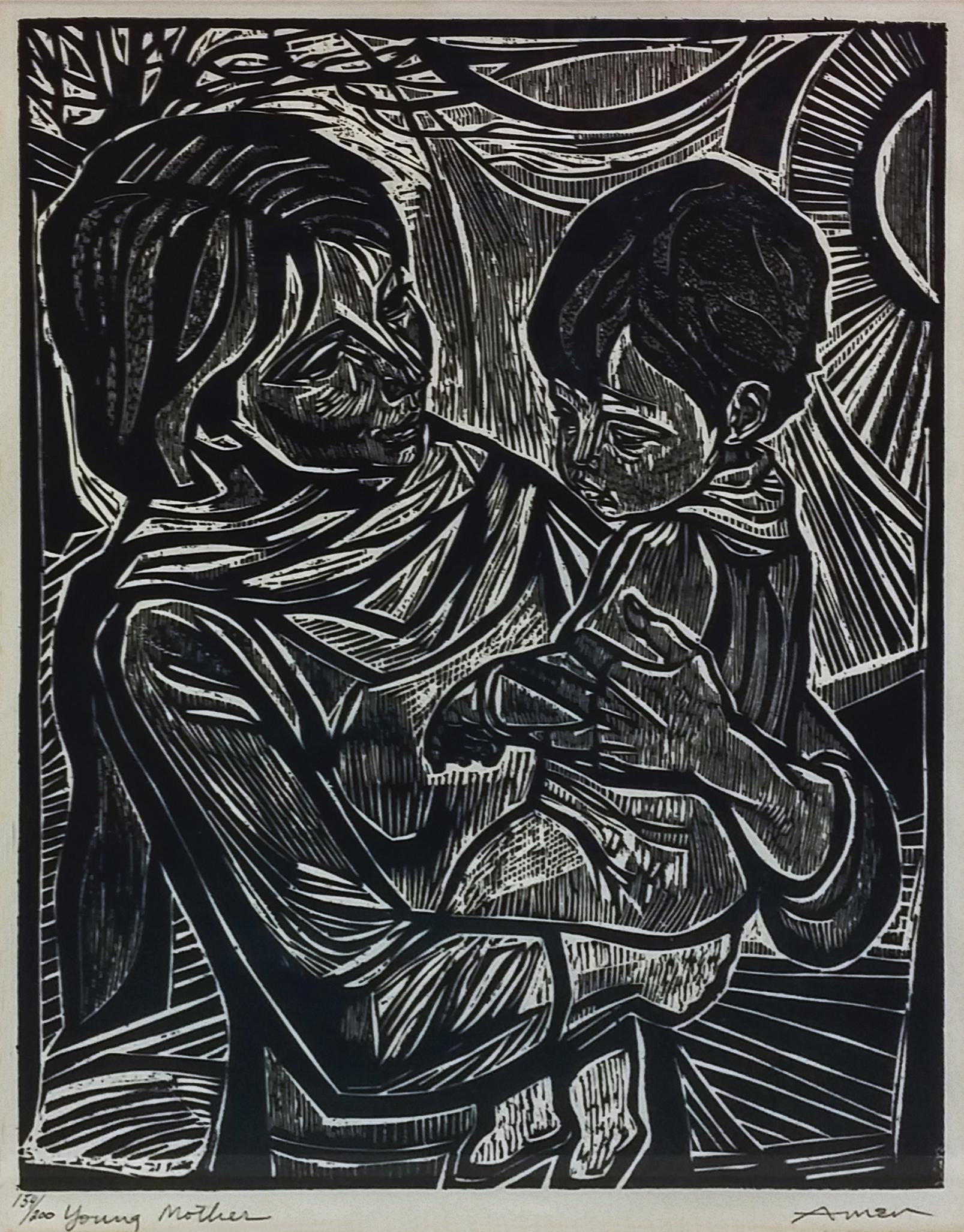 Irving Amen Figurative Print - YOUNG MOTHER