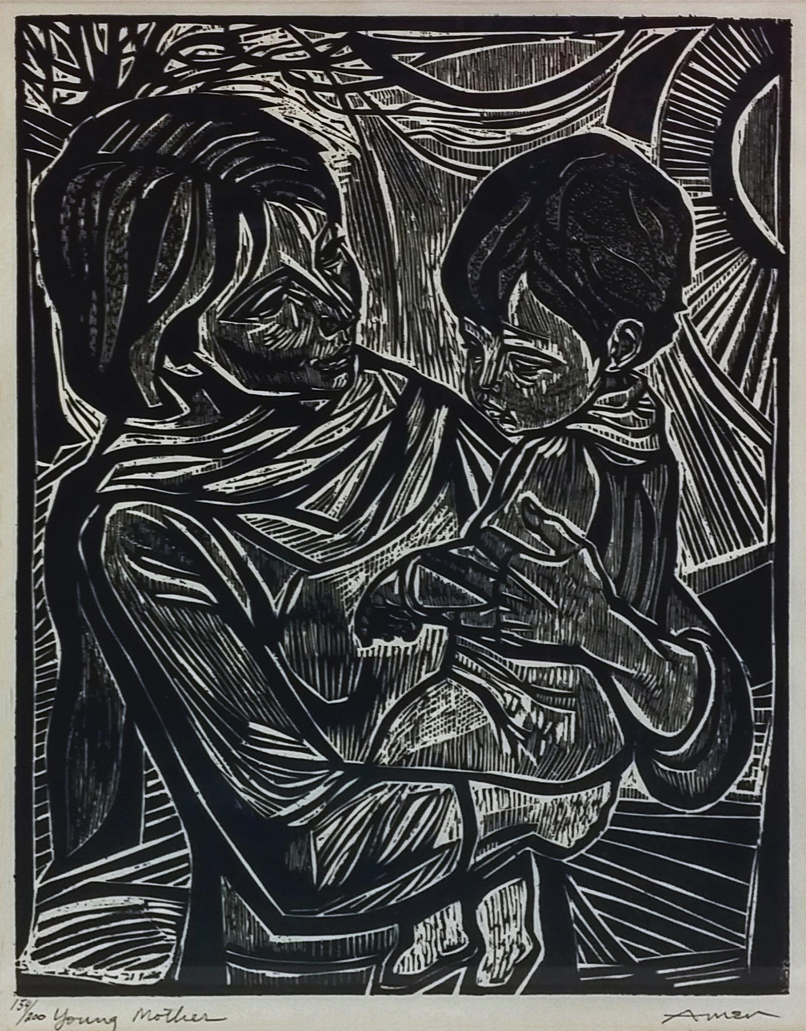 Figurative Print de Irving Amen - MADRE JOVEN