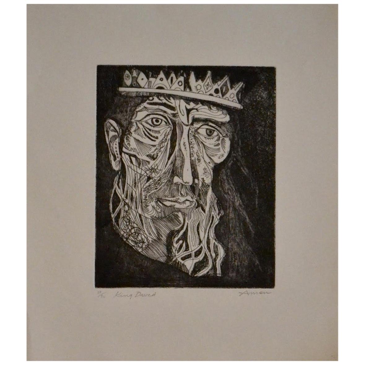 Irving Amen Signed Limited Edition Woodcut Print "King David"