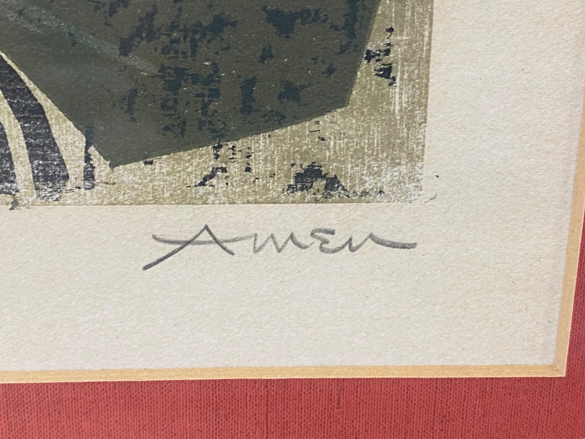 Impression sur bois encadrée moderne du milieu du siècle dernier signée Irving Amen en vente 6