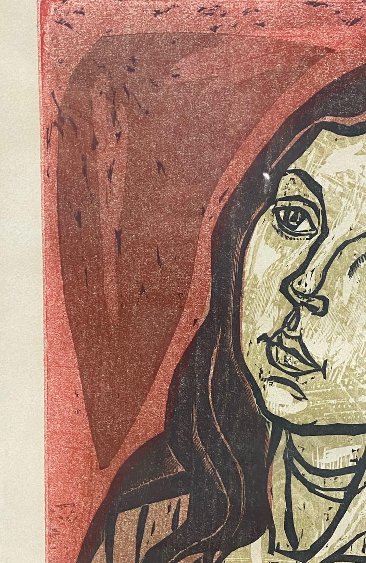 Impression sur bois encadrée moderne du milieu du siècle dernier signée Irving Amen Bon état - En vente à Studio City, CA