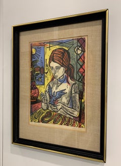 Irving Amen Signed Wood Cut Print Titled “Blue Bird” no. 68/200