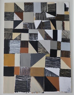 Abstract Geometric Acrylic on Paper in Black, Tan and White