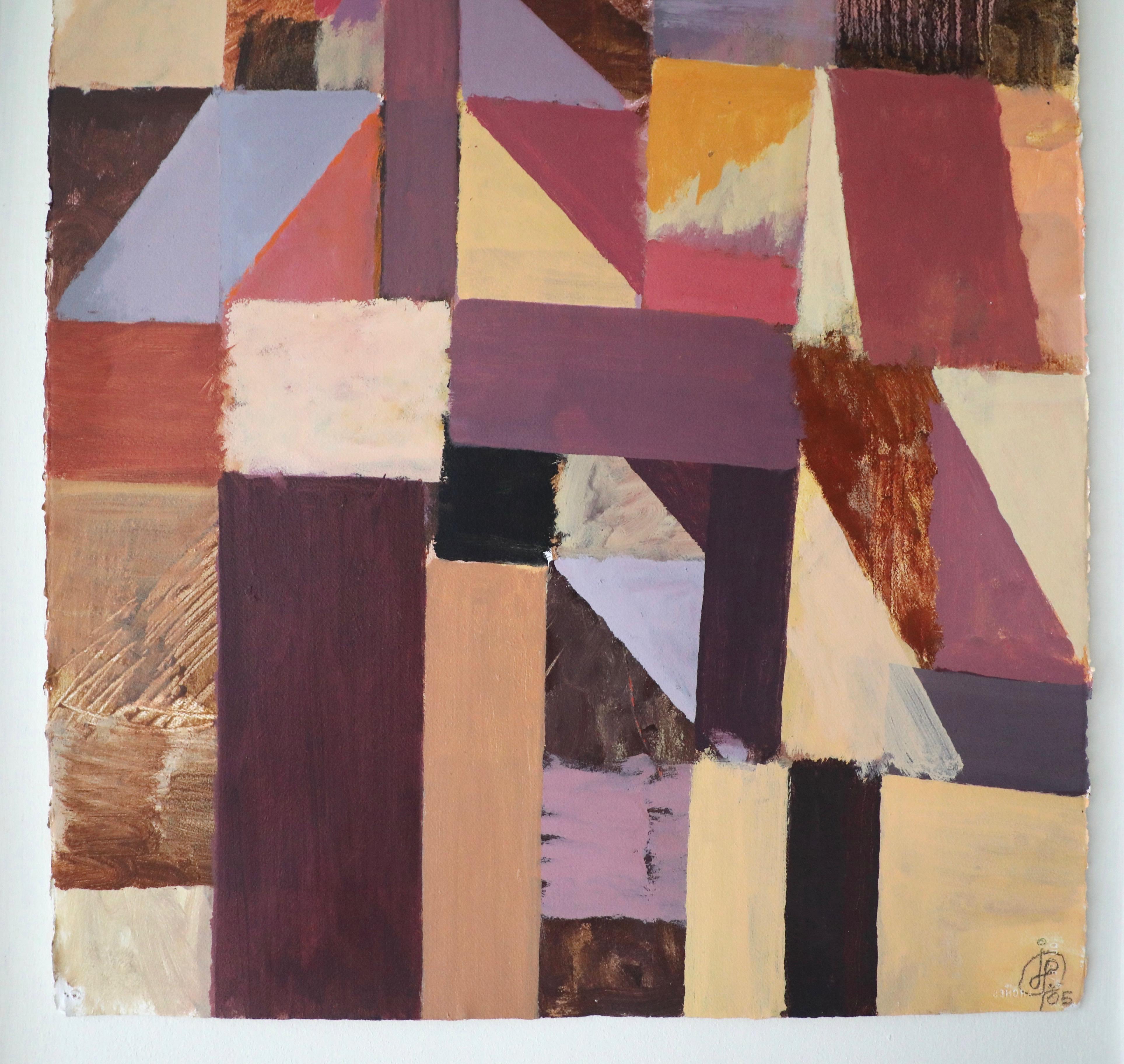 This is an abstract work on paper completed in 2005, making it one of the last pieces Irving Haynes completed before he passed away.  Haynes' use of line and shape is clearly a nod to his training as an architect.  But his innovative use of color --