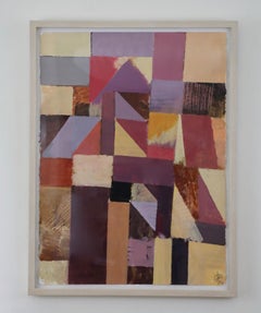 Abstract Geometric Acrylic on Paper in Purples and Tans