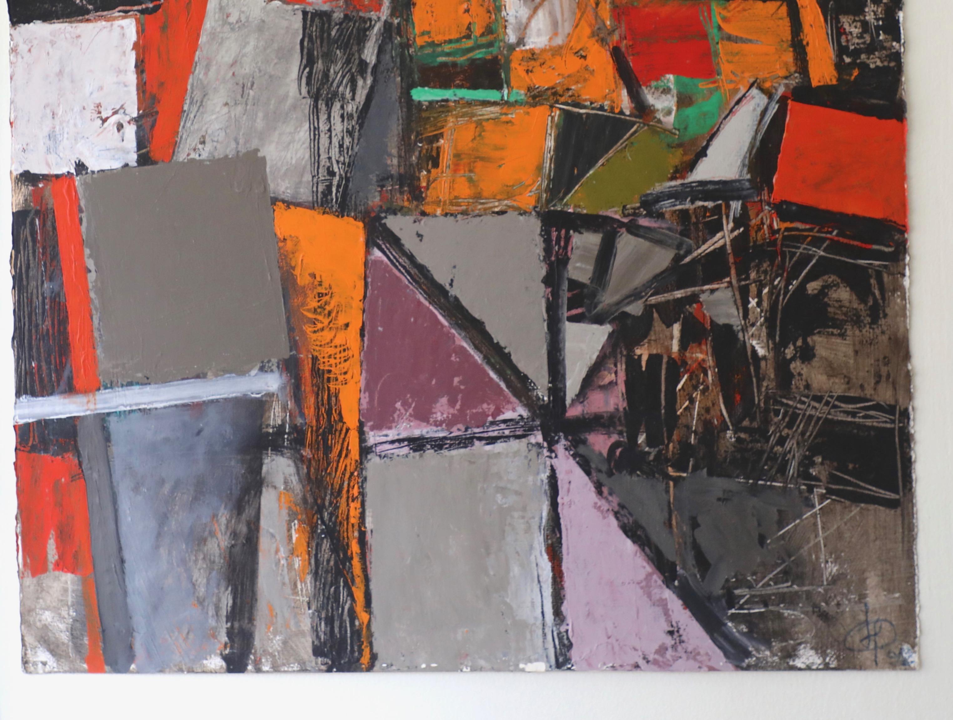 Multicolor Abstract Geometric Acrylic on Paper  - Gray Abstract Painting by Irving B. Haynes