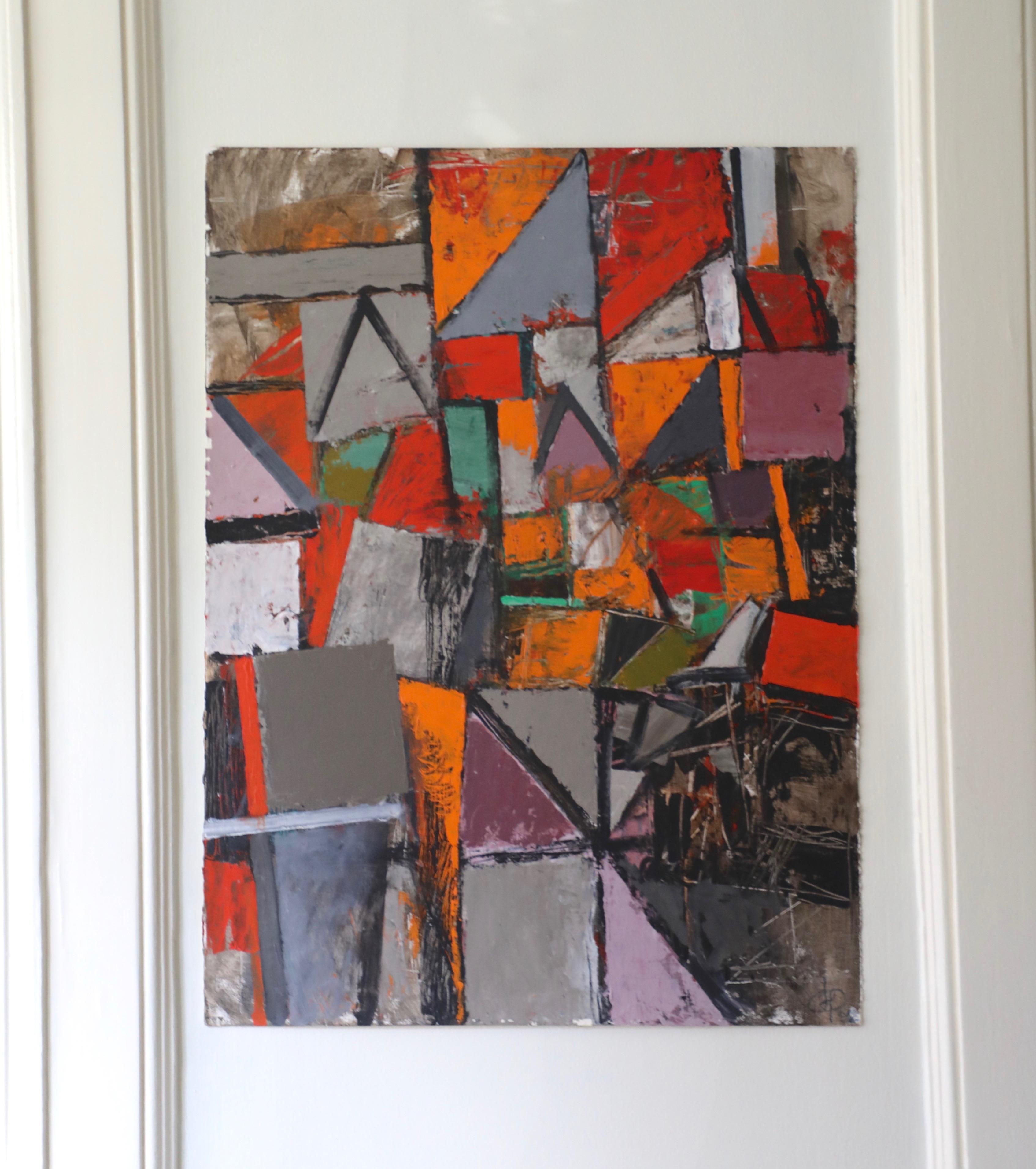 Irving B. Haynes Abstract Painting - Multicolor Abstract Geometric Acrylic on Paper 