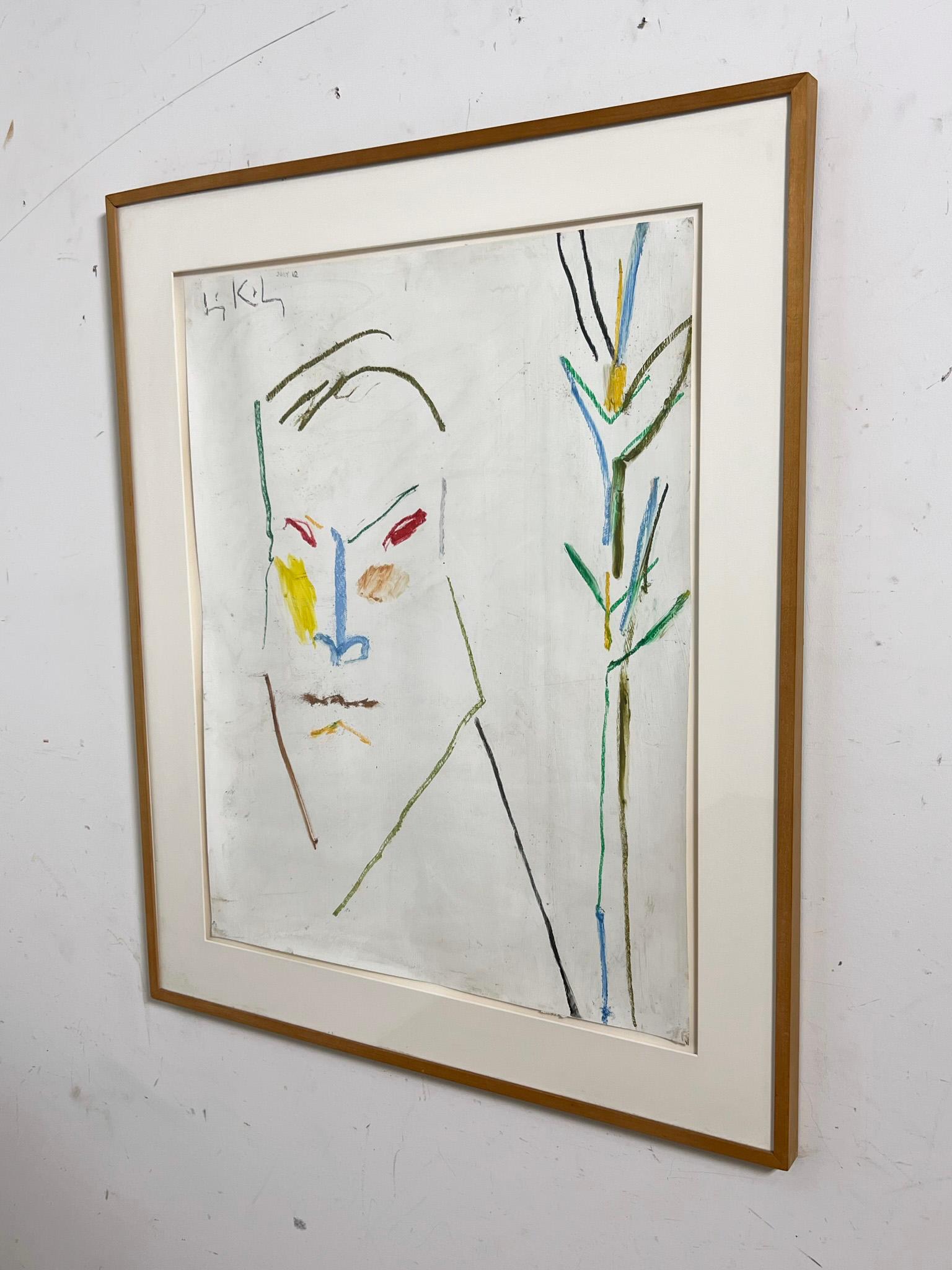 Oil crayon on paper by listed Figurative Expressionist artist Irving Kriesberg dated 2012. Early in his career, Kriesberg was included in The Museum of Modern Art’s 1950s exhibition “15 AMERICANS” along with Jackson Pollack, Mark Rothko, and
