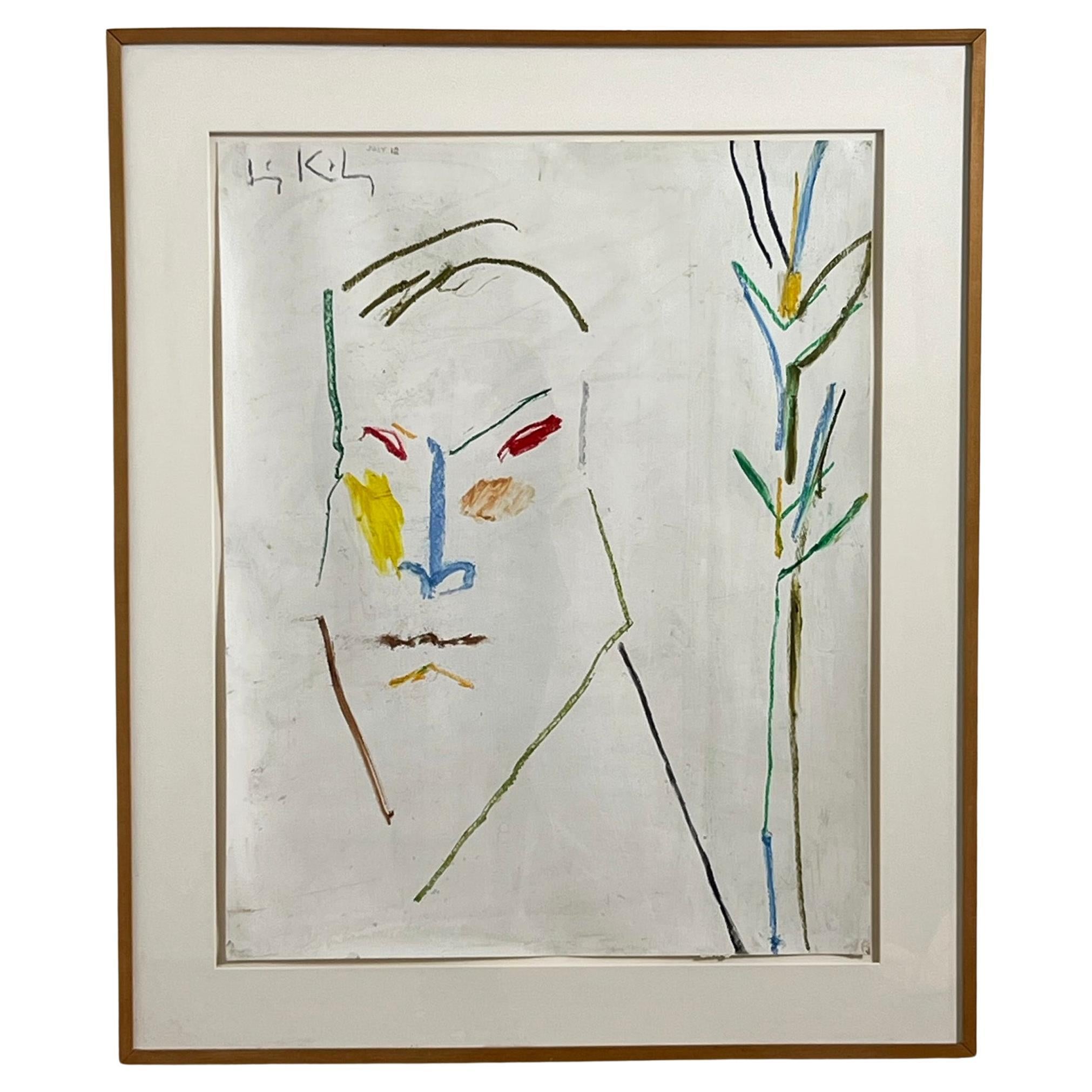 Irving Kriesberg Figurative Expressionist Oil Crayon on Paper Dated 2012 For Sale