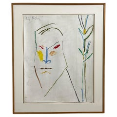 Irving Kriesberg, crayon à l'huile figuratif expressionniste sur papier daté de 2012