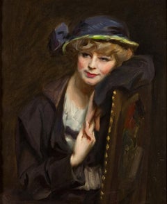 Oil on Canvas Portrait Painting of a "Fashionable Young Lady" by Irving Wiles
