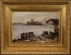 Paddle Wheeler and Schooner on the River