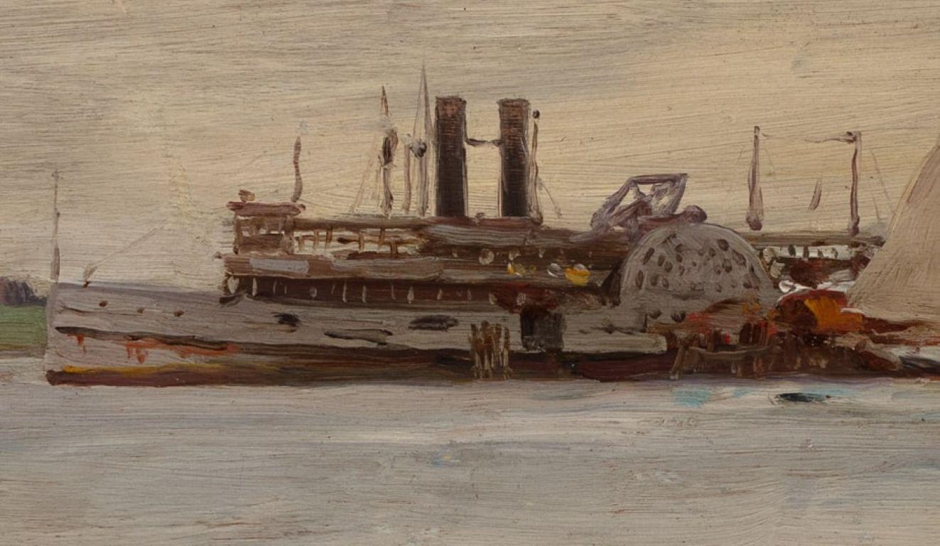 Wheeler et érudit au gouvernail sur la rivière - Marron Landscape Painting par Irving Ramsey Wiles