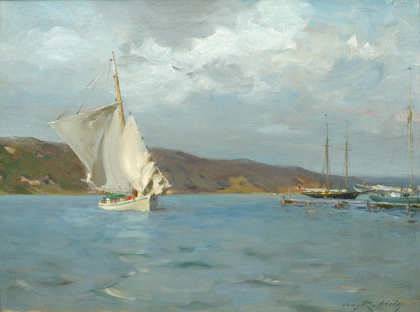 Landscape Painting Irving Ramsey Wiles - The White Sloop (Peconic Bay), 1907