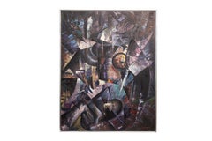 Vintage American Modernist Cubist Abstract Framed Original Period Oil Painting