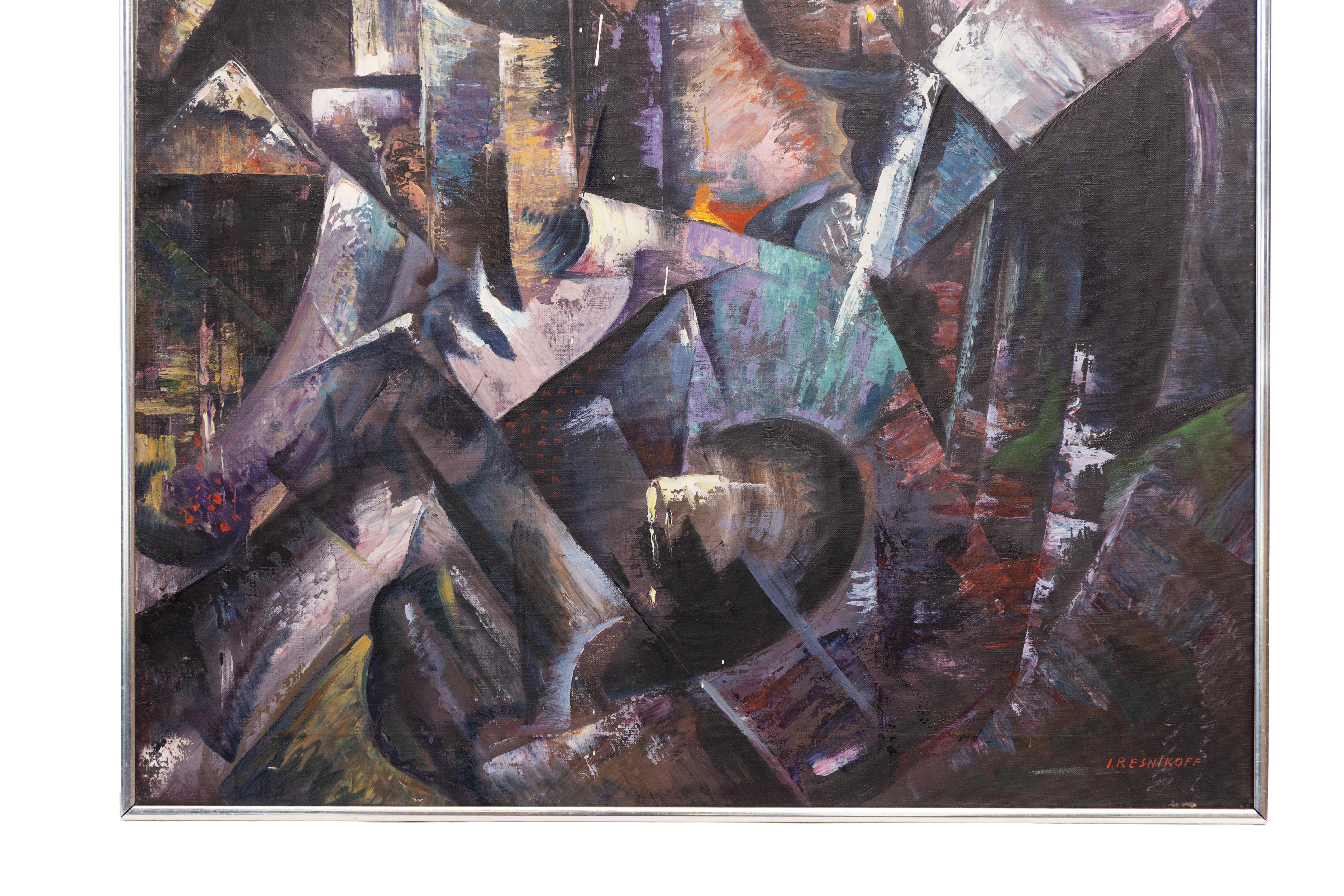 Vintage American Modernist Cubist Abstrakt Gerahmt Original Zeitraum Ölgemälde (Kubismus), Painting, von Irving Resnikoff