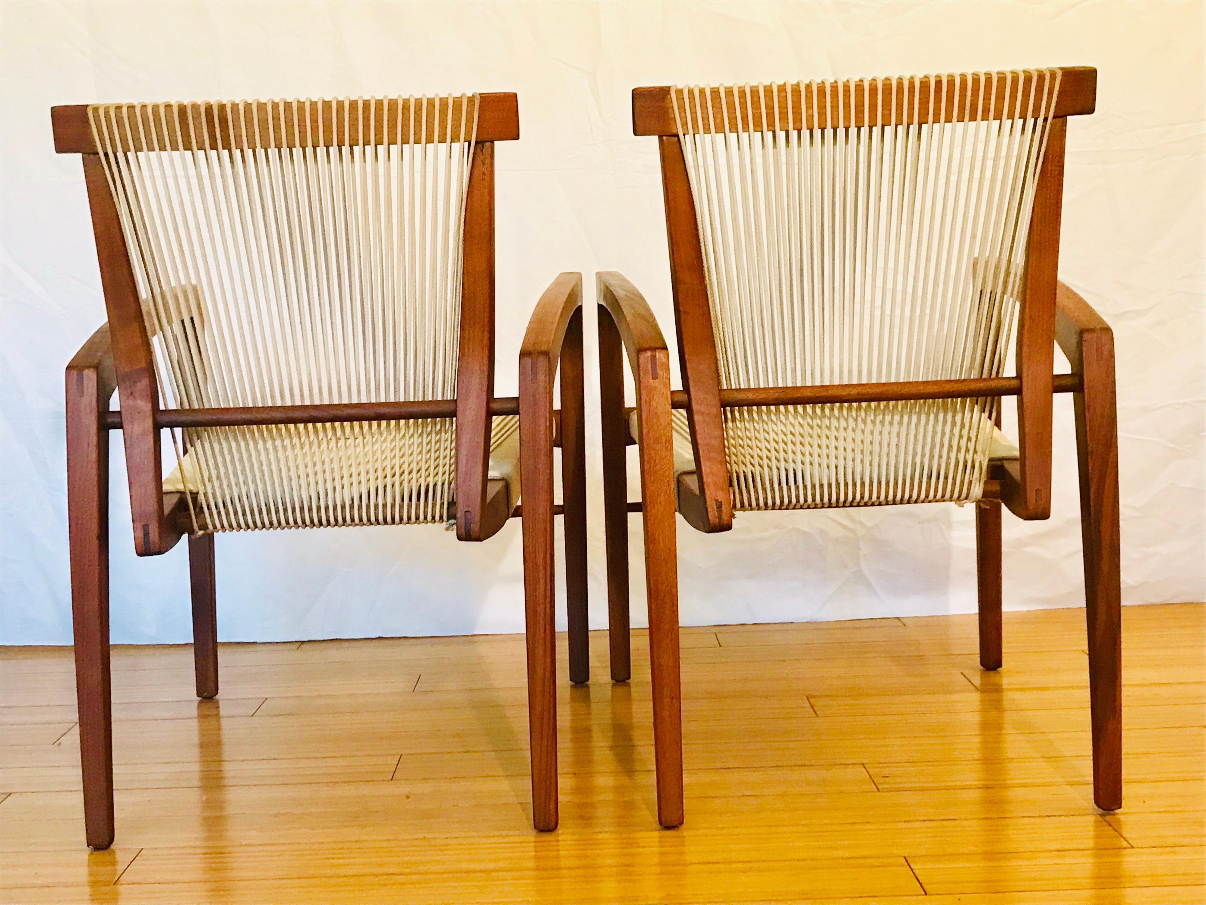 Mid-Century Modern Irving Sabo Studio Craft Design Wood + String Chairs For Sale