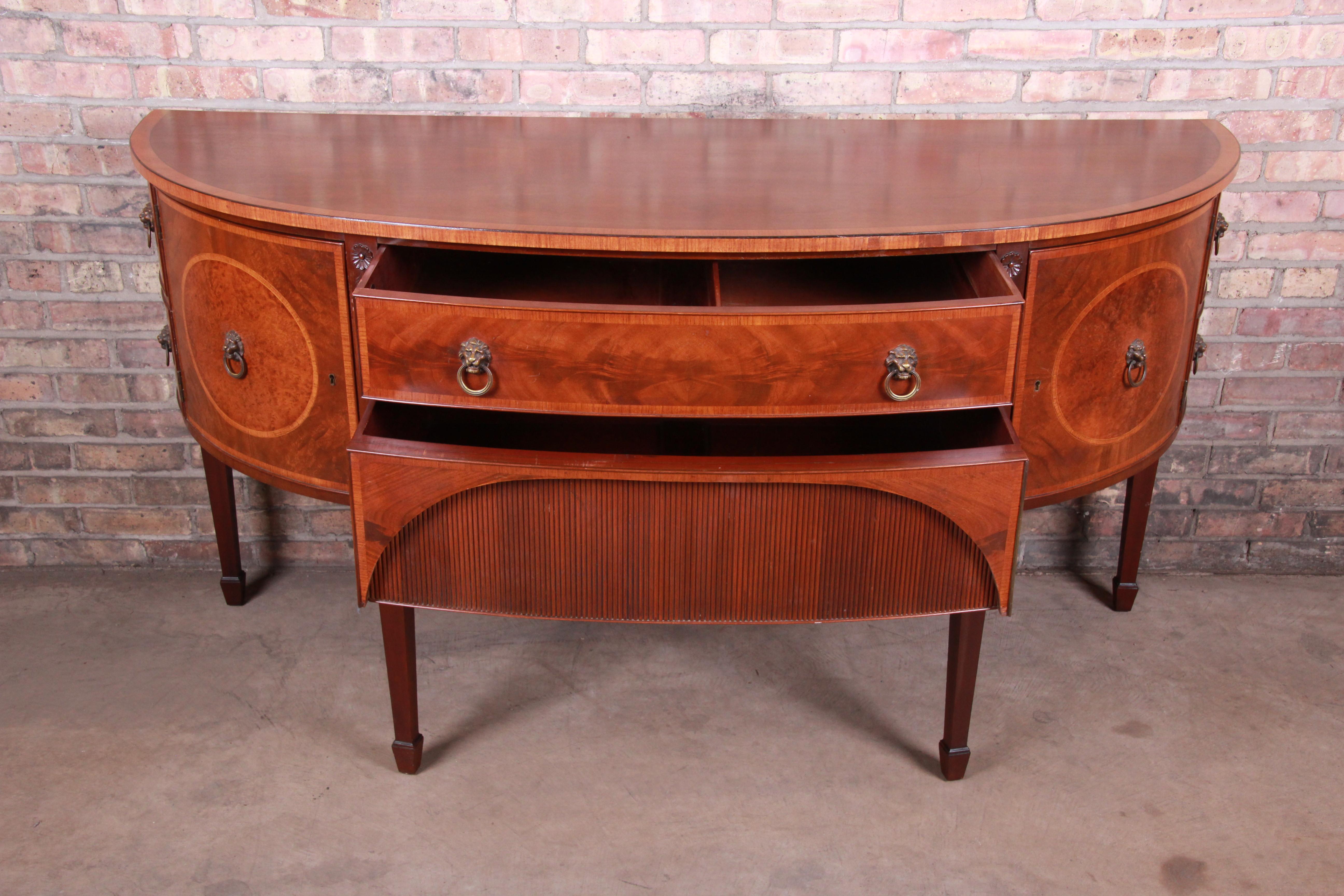 Brass Irwin Federal Style Flame Mahogany Demilune Sideboard Credenza