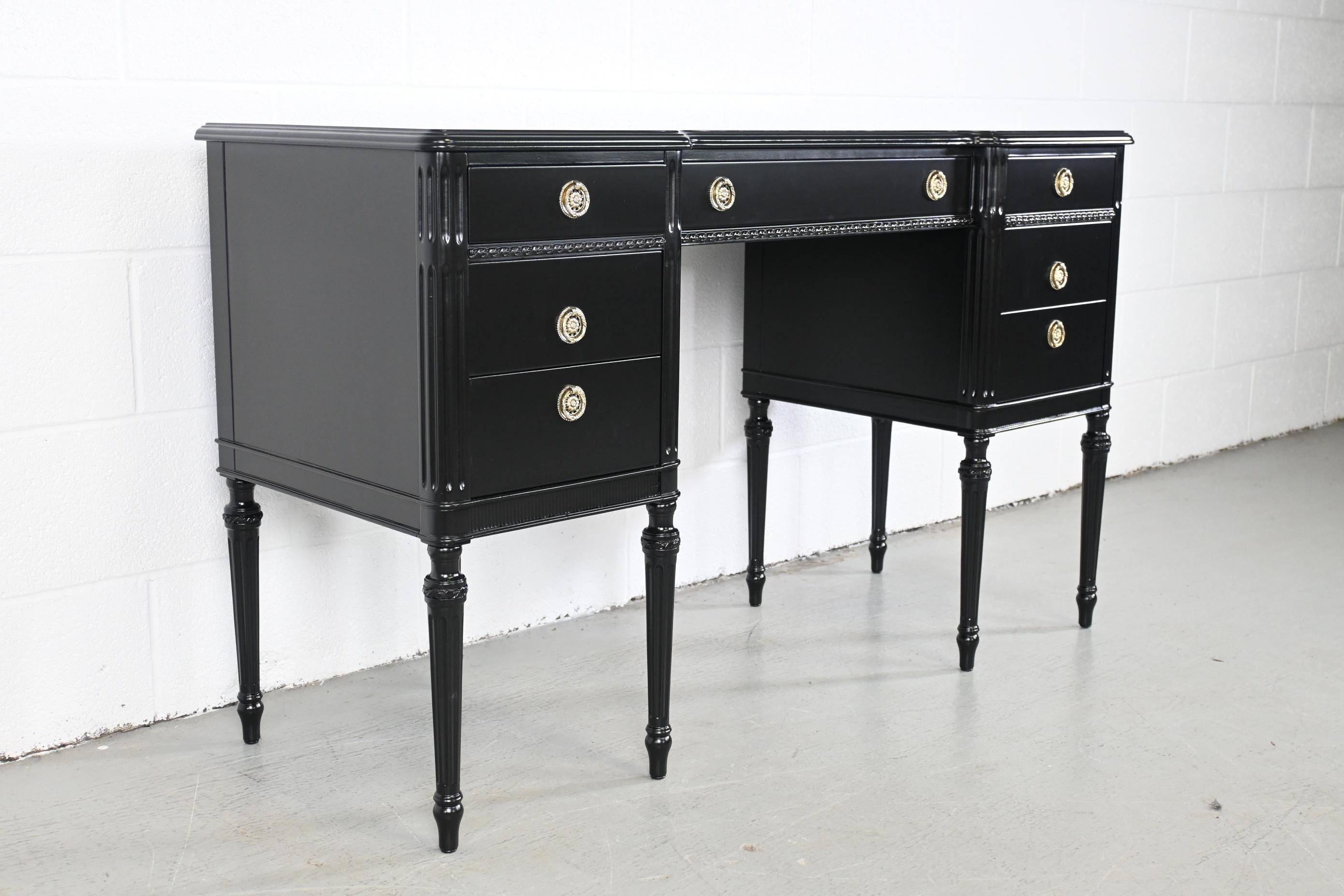 American Irwin Furniture Louis XVI Black Lacquered Desk