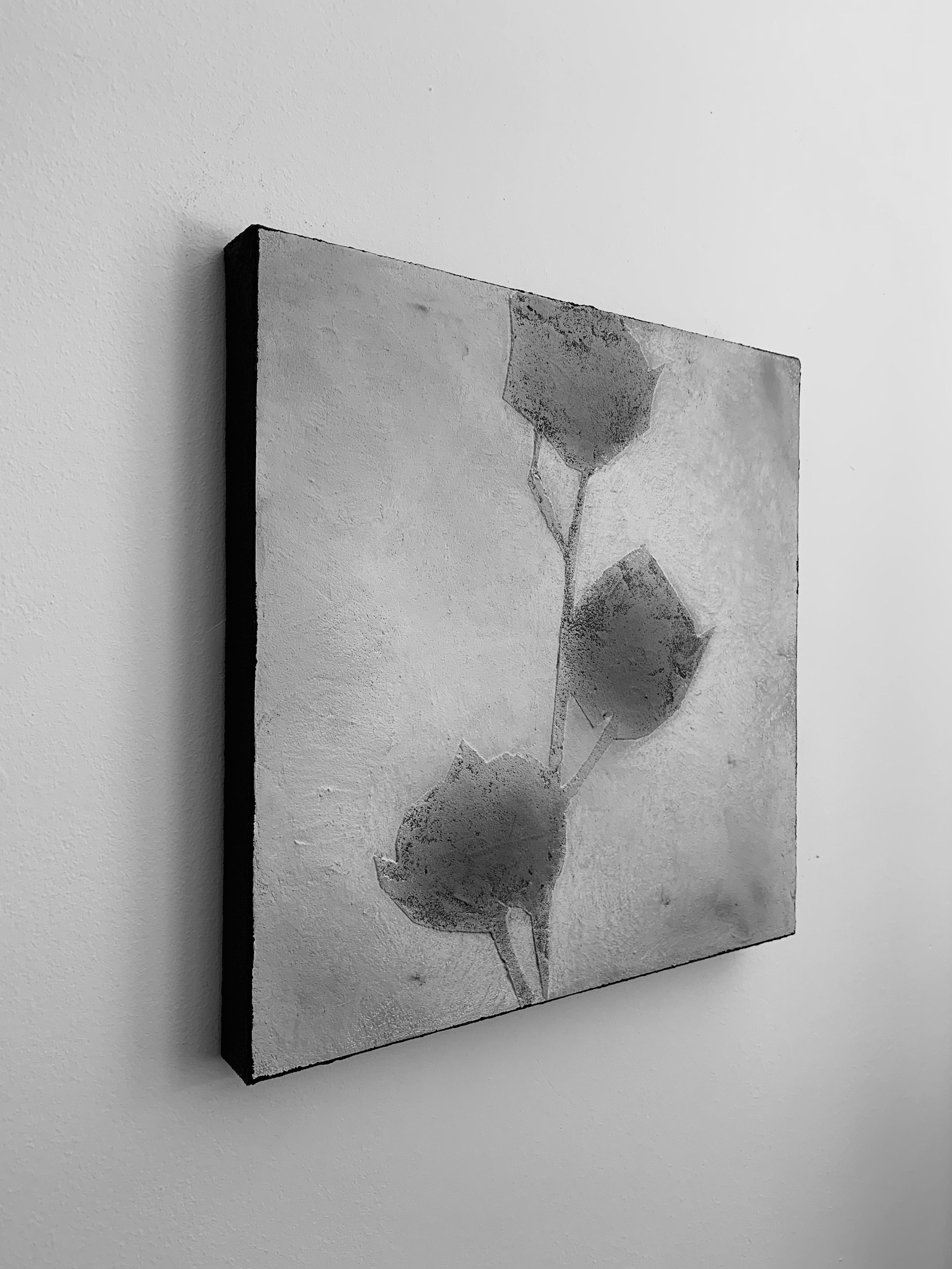Meet this textured painting on deep-edge canvas.

Hung between 2D and 3D dimensions, the painting has a sculptured volume of main composition elements. This is created by layers by layers of own development sandy paste.

A mystical smooth effect is
