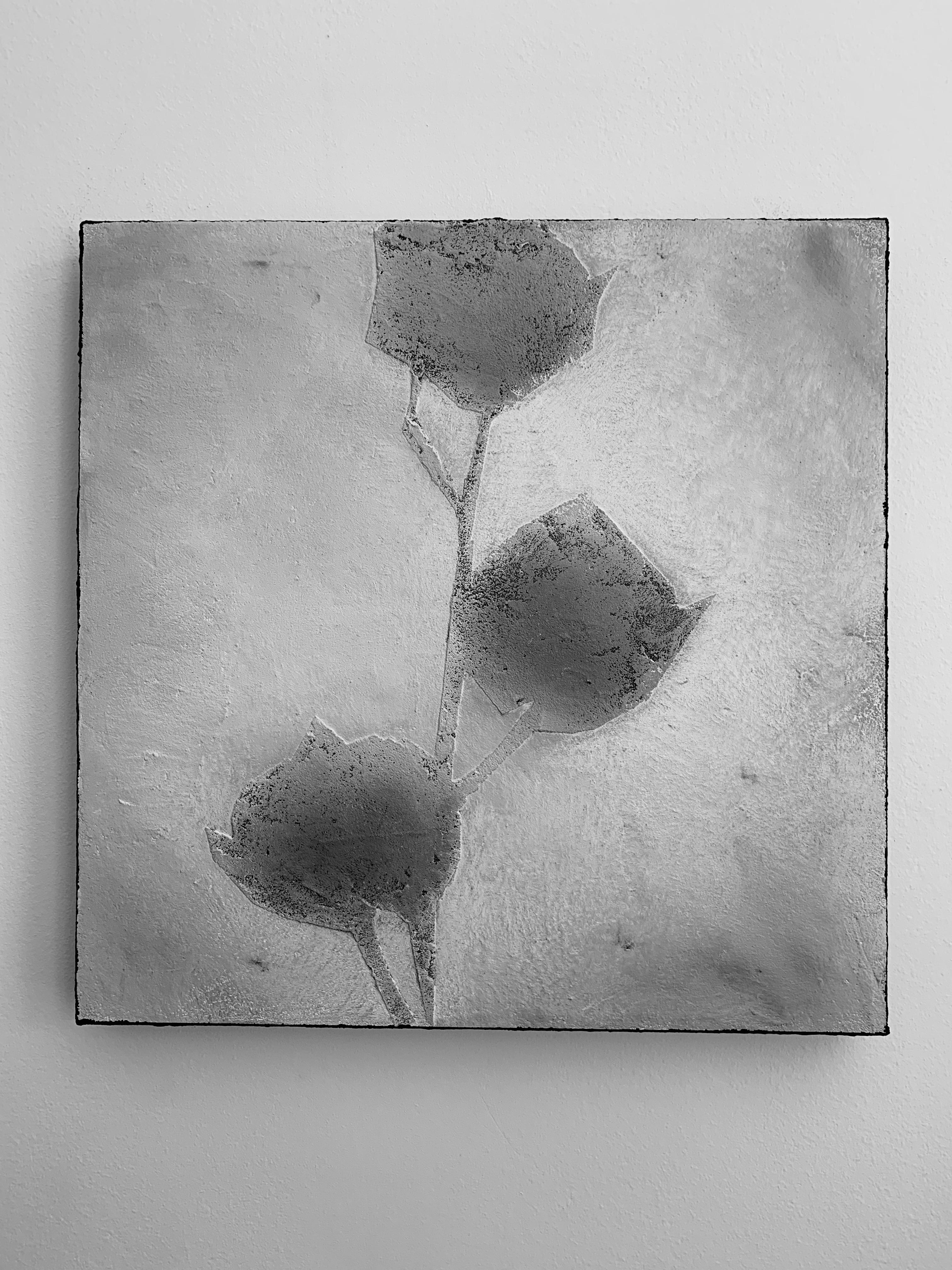 Cotton Flowers Abstract Volumed Textured Black Painting 5