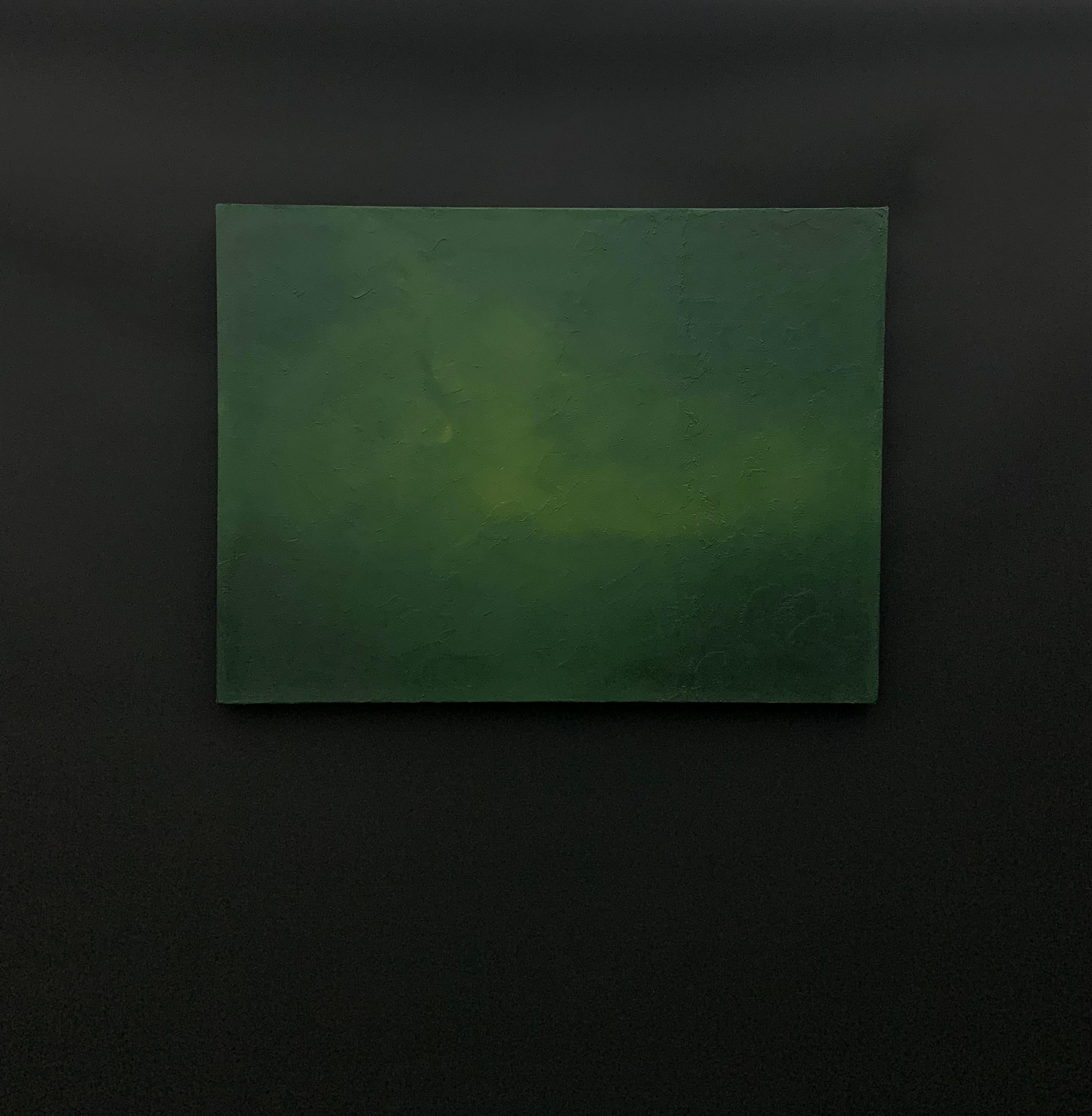 Dark Green and Ocher Sand Effect Abstract Textured Painting - Black Landscape Painting by Iryna Antoniuk