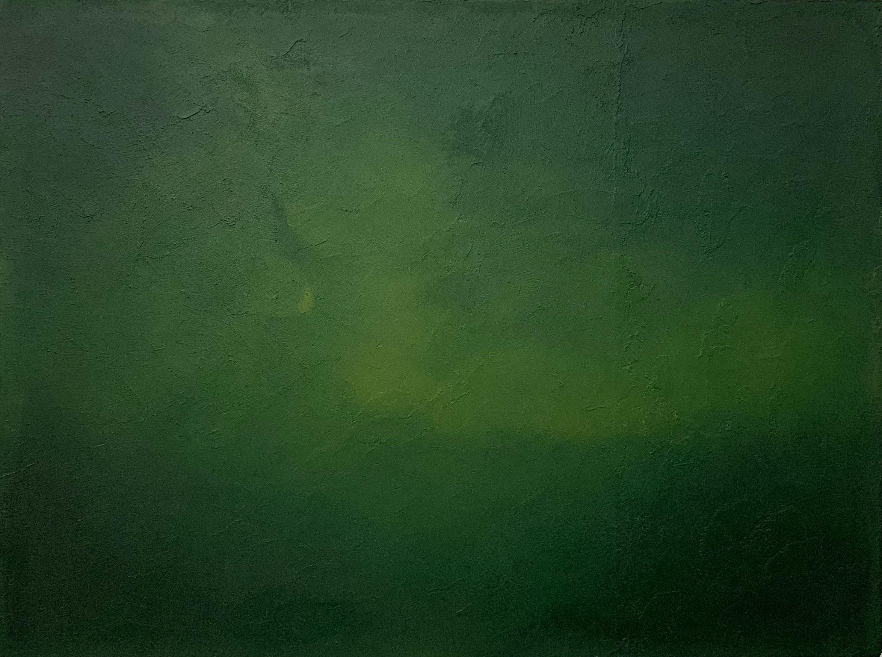 Iryna Antoniuk Landscape Painting - Dark Green and Ocher Sand Effect Abstract Textured Painting