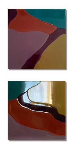 Diptych (set of 2 ) FALL COLORS Glossy Minimalistic Abstract Polyurethane Resin 