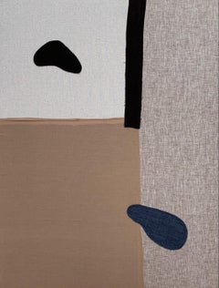 Spots, Textile Fabric Art Abstract Print Interior Collage Cotton Beige and Black