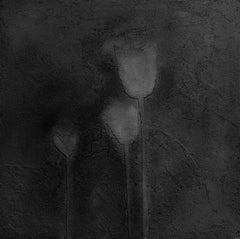 Tulips at Night Abstract Volumed Textured Black Painting