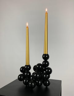 Candleholder for 2 Candles Sphere Sculpture Steel Black Abstract Minimalist Art