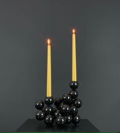 Candleholder for 2 Candles Sphere Sculpture Steel Black Abstract Minimalist Art 