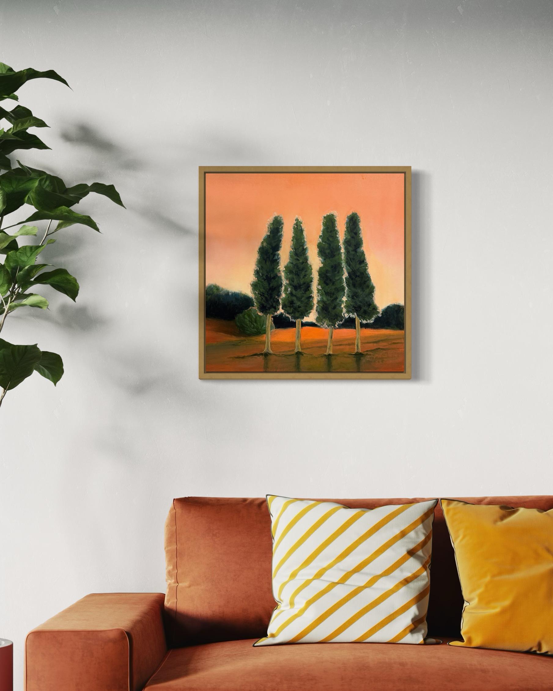 Inizia a brillare. Cipressi. Dipinti originali - Painting di Iryna Bondar