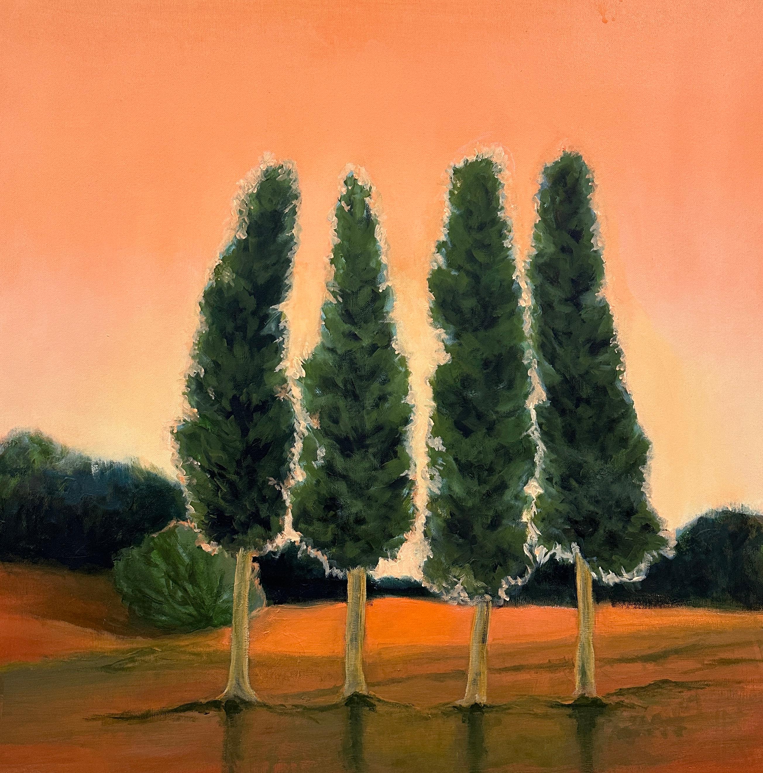 Landscape Painting di Iryna Bondar - Inizia a brillare. Cipressi. Dipinti originali