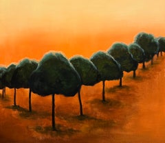 Commençant à briller. Рine arbres... Peinture originale