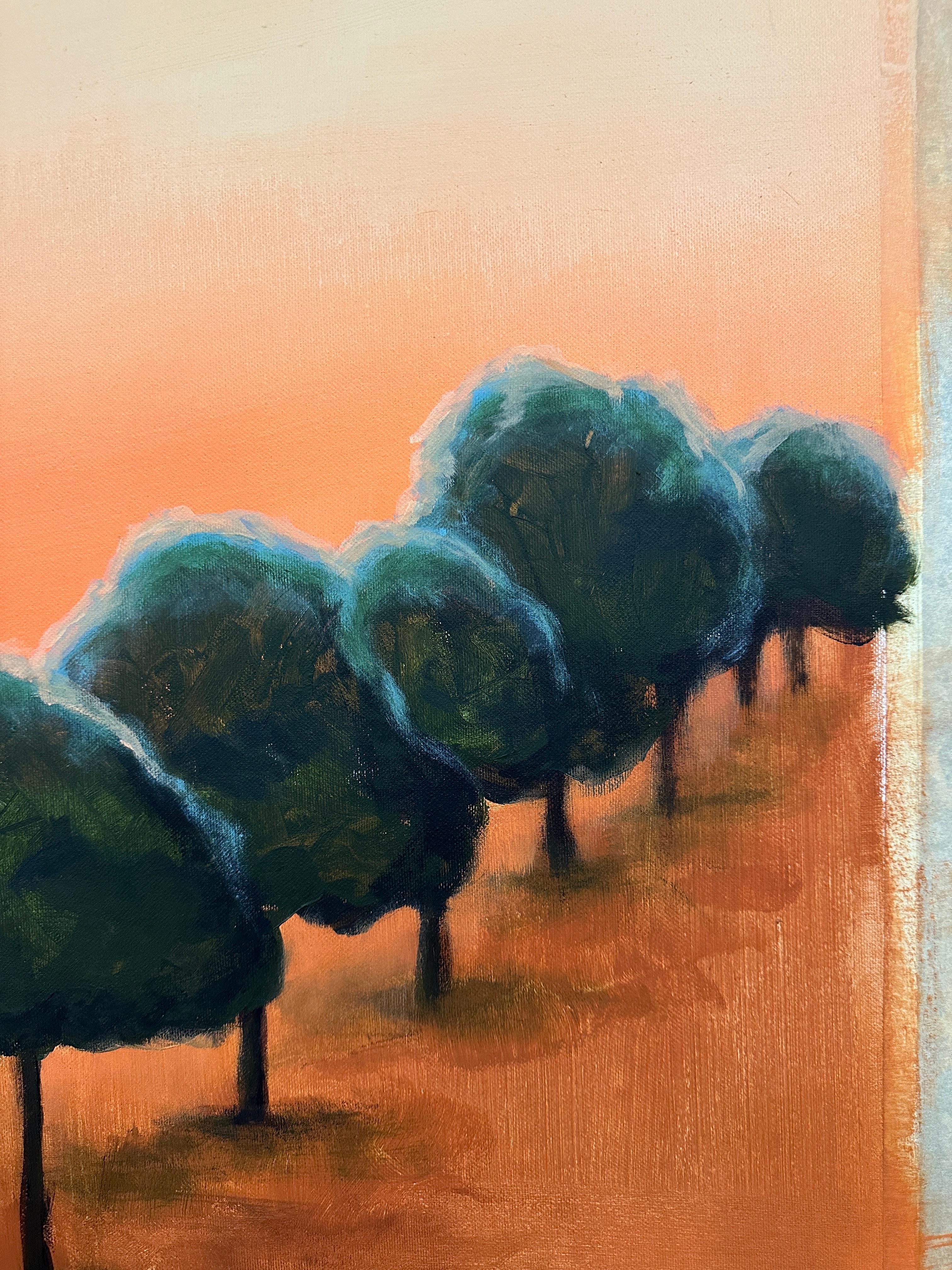 Inizia a brillare. Alberi di Рine... Pittura originale - Landscape Painting Arancia di Iryna Bondar