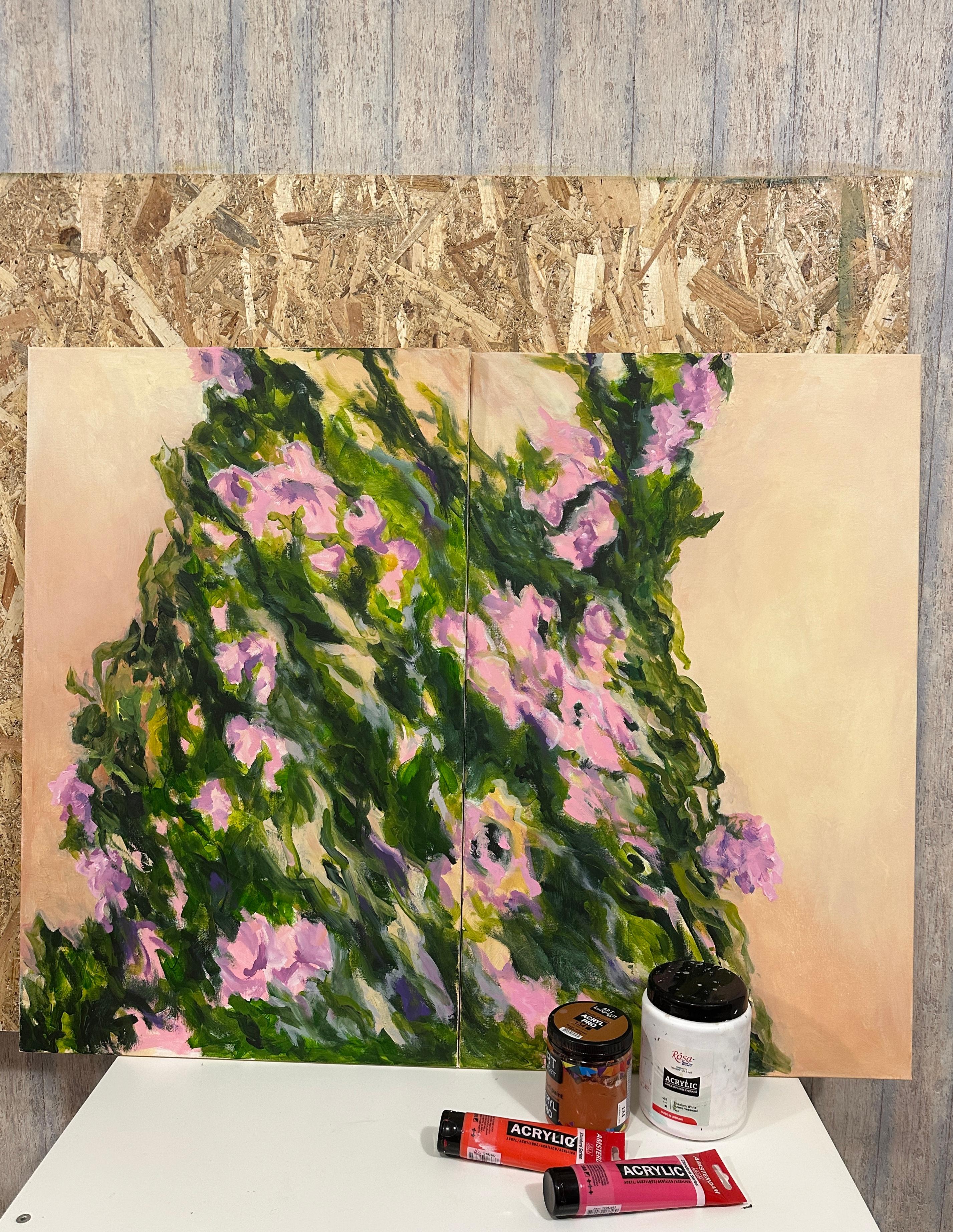 Flores trepadoras. Díptico  de Floral  Pinturas originales - Landscape Painting Beige de Iryna Bondar